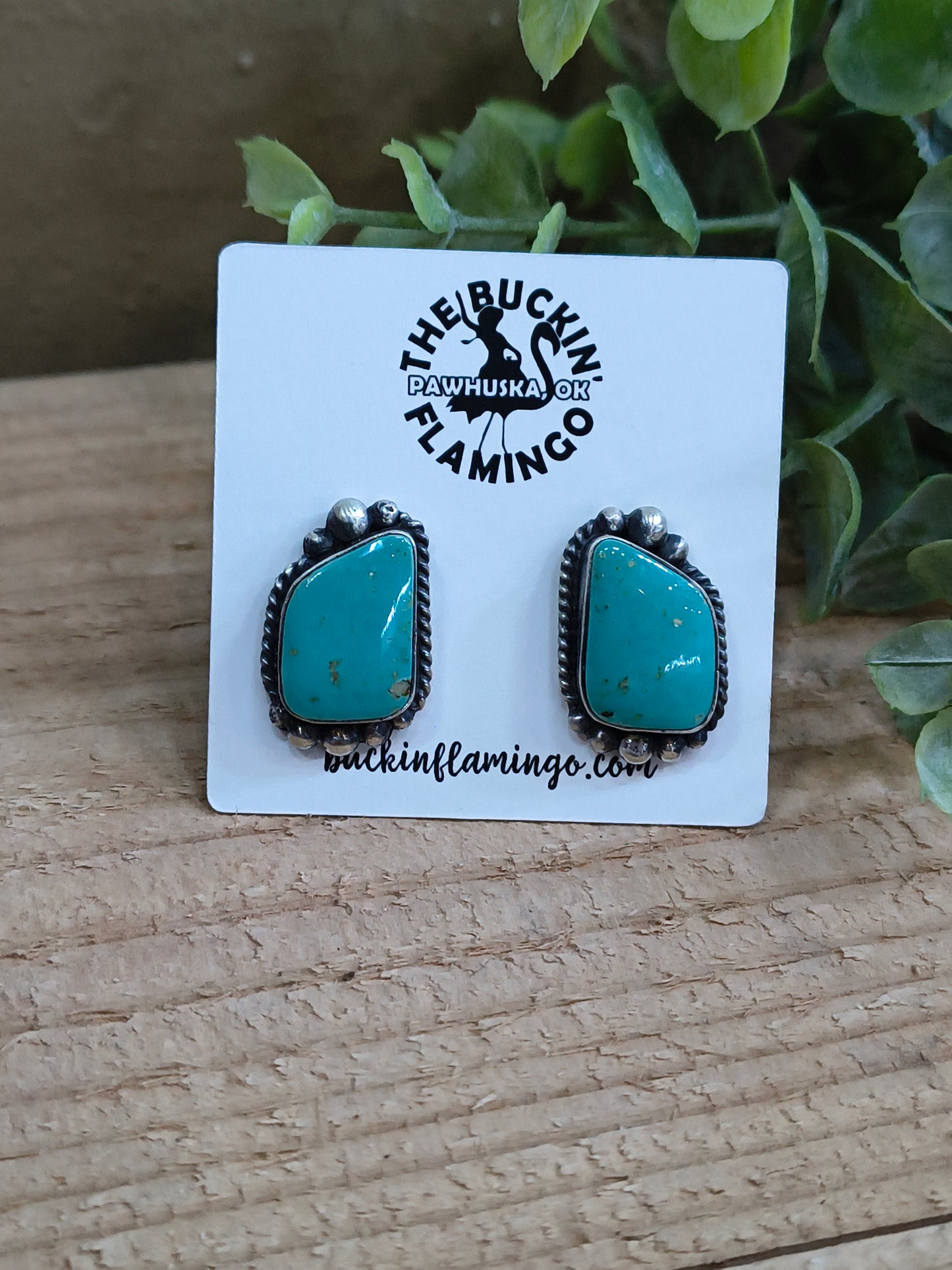 Kingman Turquoise Top Post Earrings by Elouise Kee, Navajo