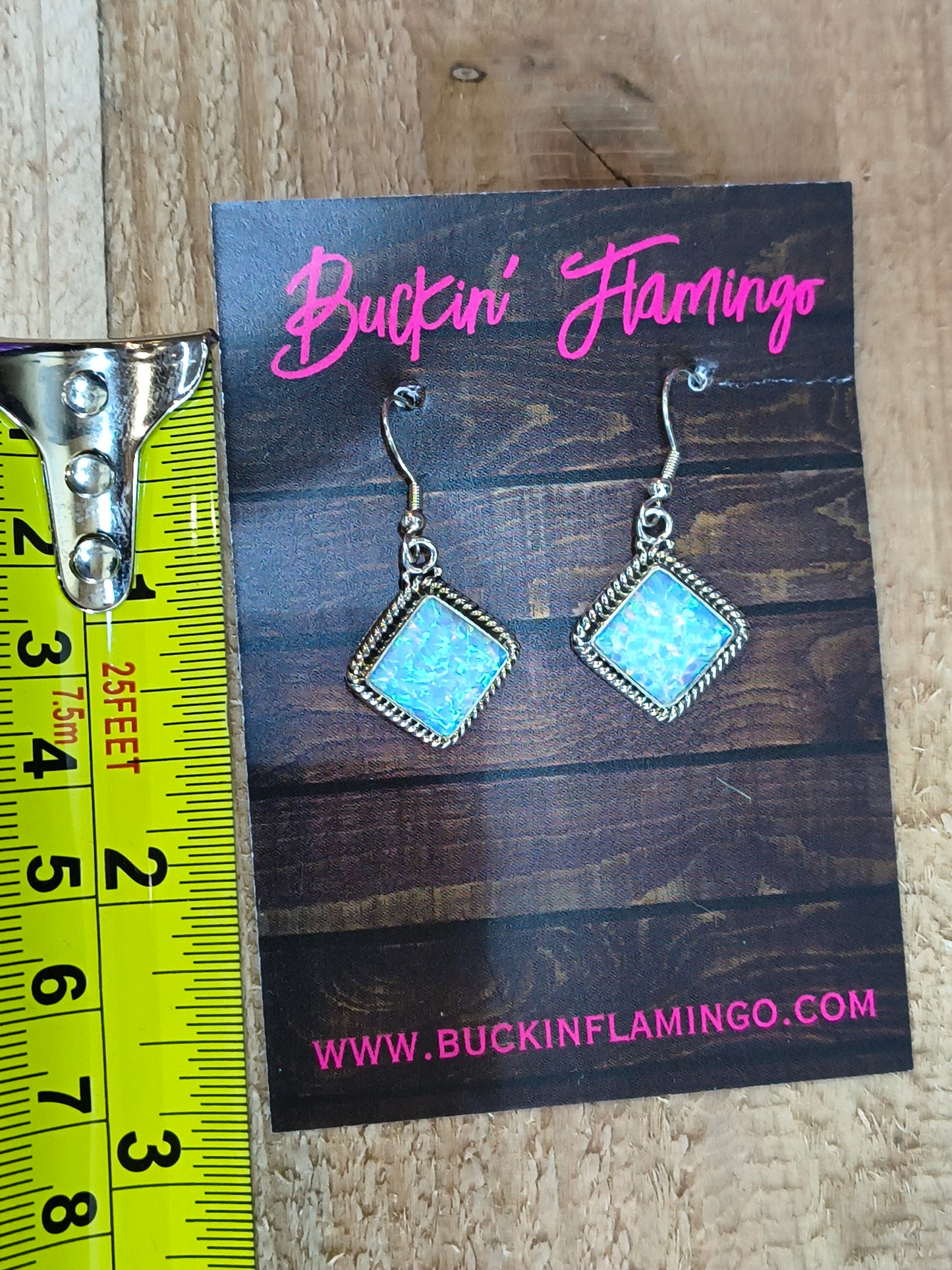 Square White Opal Dangly Earrings