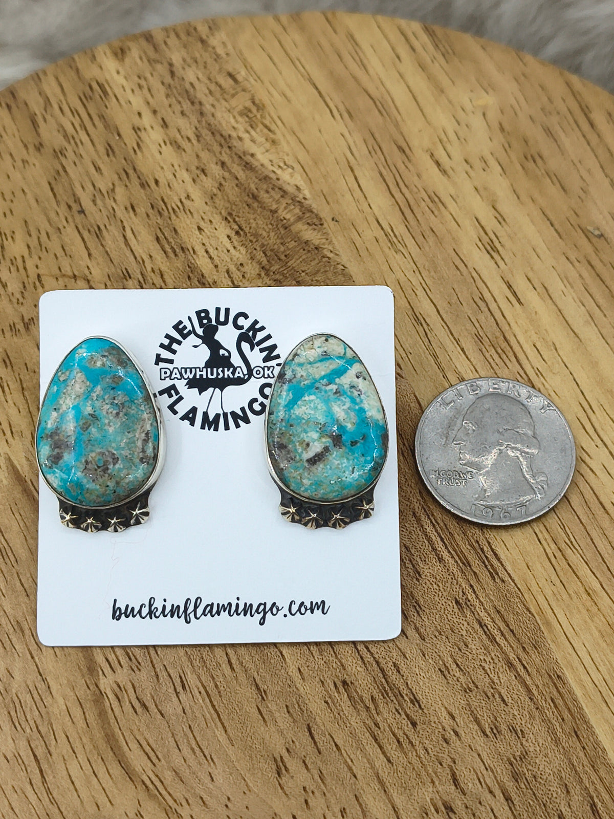 Kingman Turquoise Earrings by Christina Jackson, Navajo