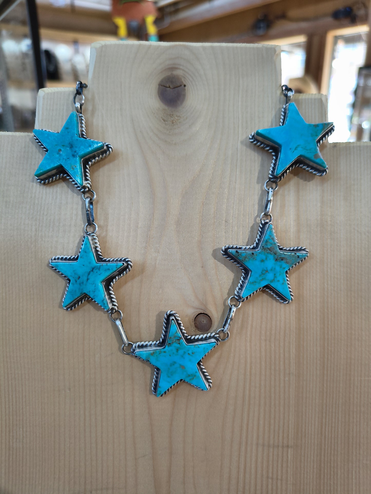 16" Kingman Turquoise 5 Star Choker by Donovan Skeets, Navajo