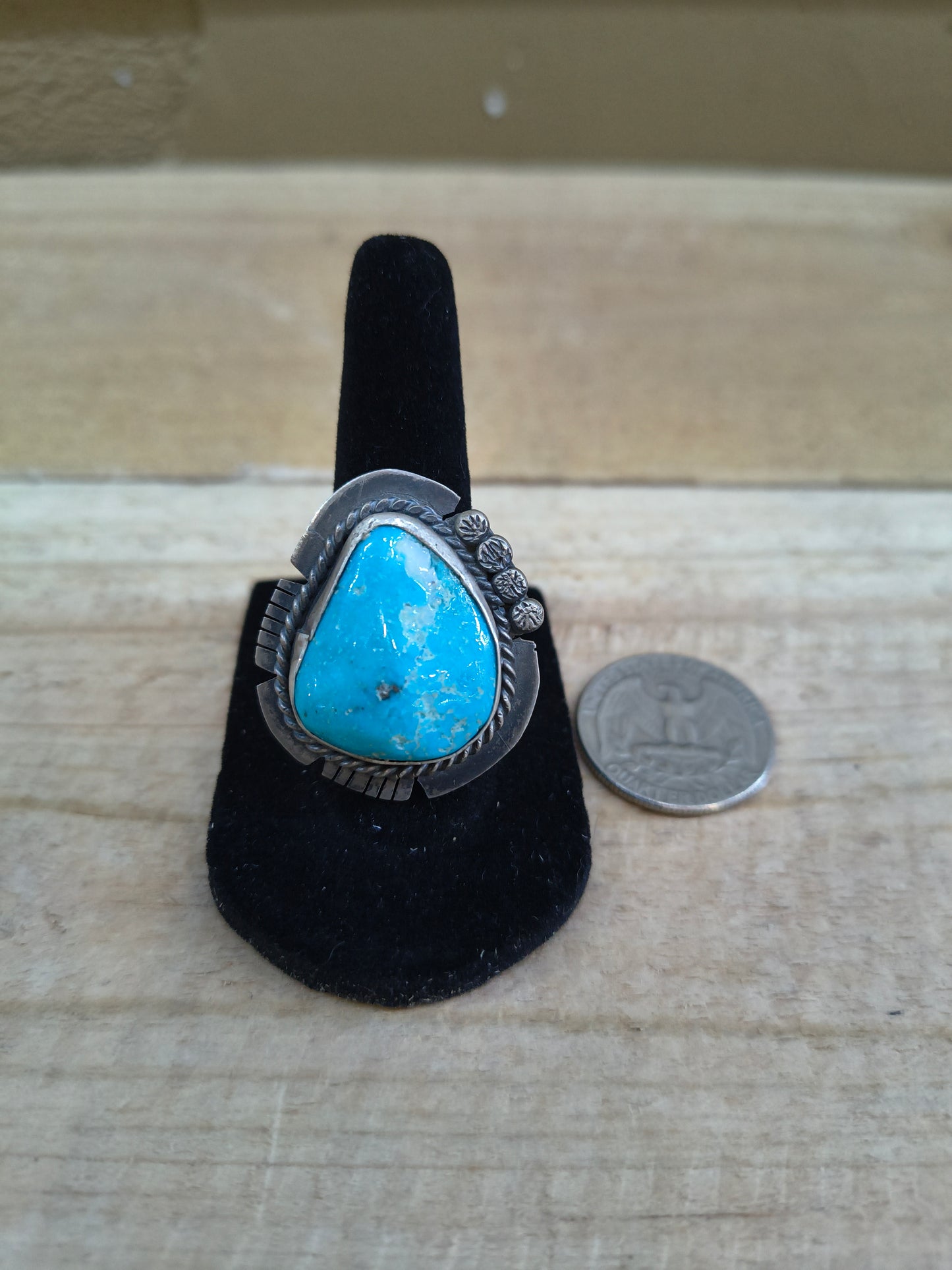 7.5 Kingman Turquoise Ring By Gilbert Nez, Navajo