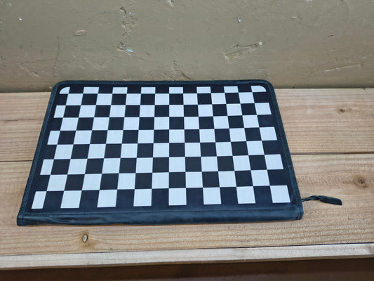 Leather Black and White Checkered Necklace Flat Jewelry Holder