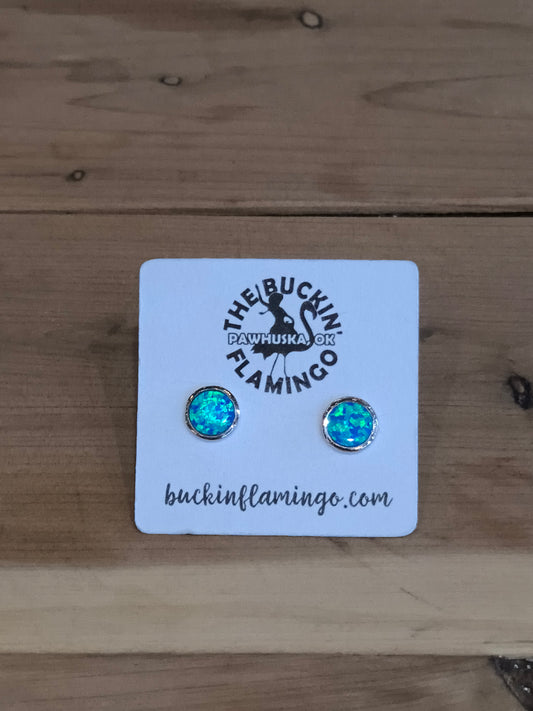 Inlay Blue Opal 7.5 mm Post Earrings