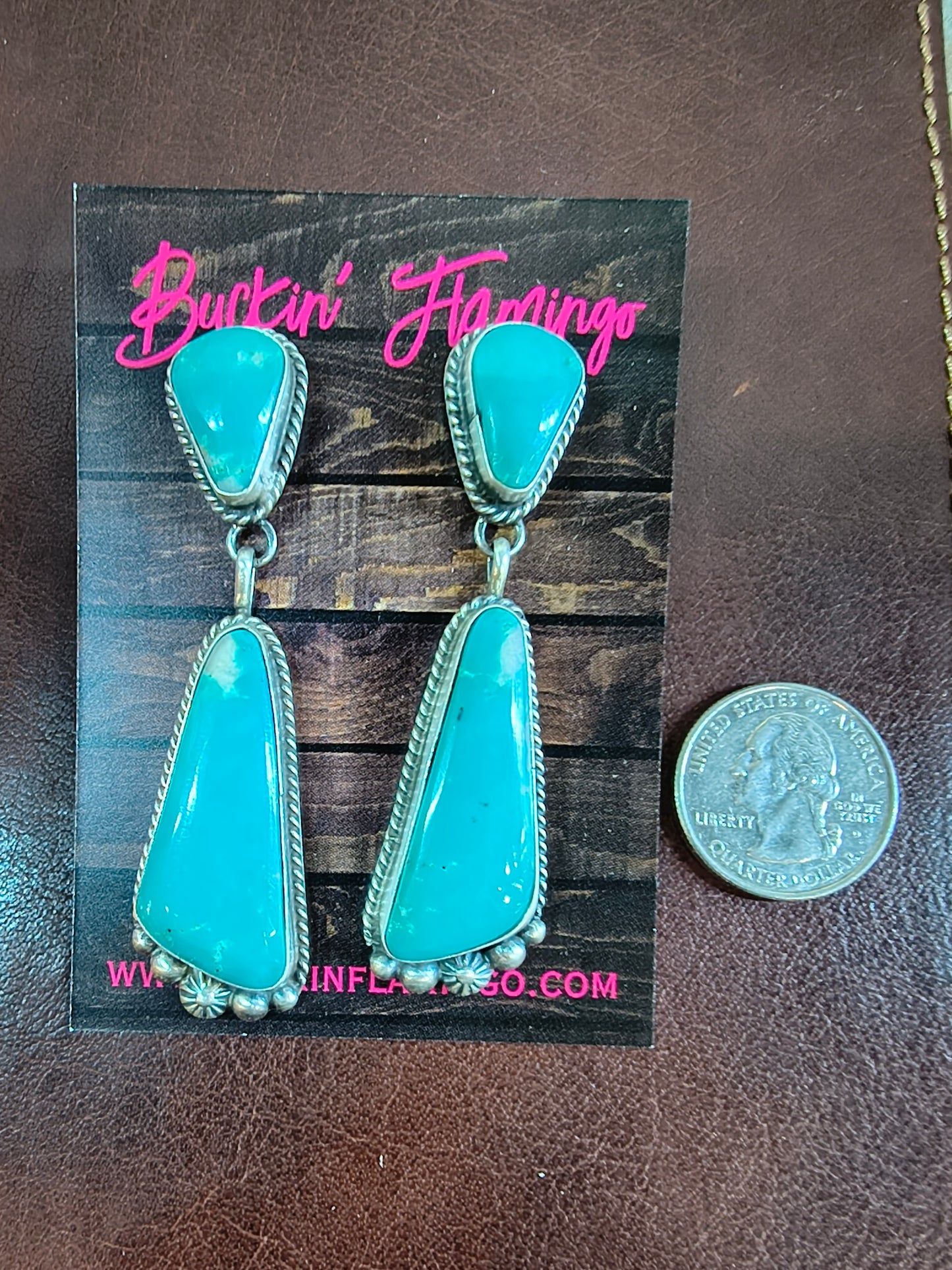 High Grade Kingman Turquoise Dangle Earrings by Elouise Kee, Navajo