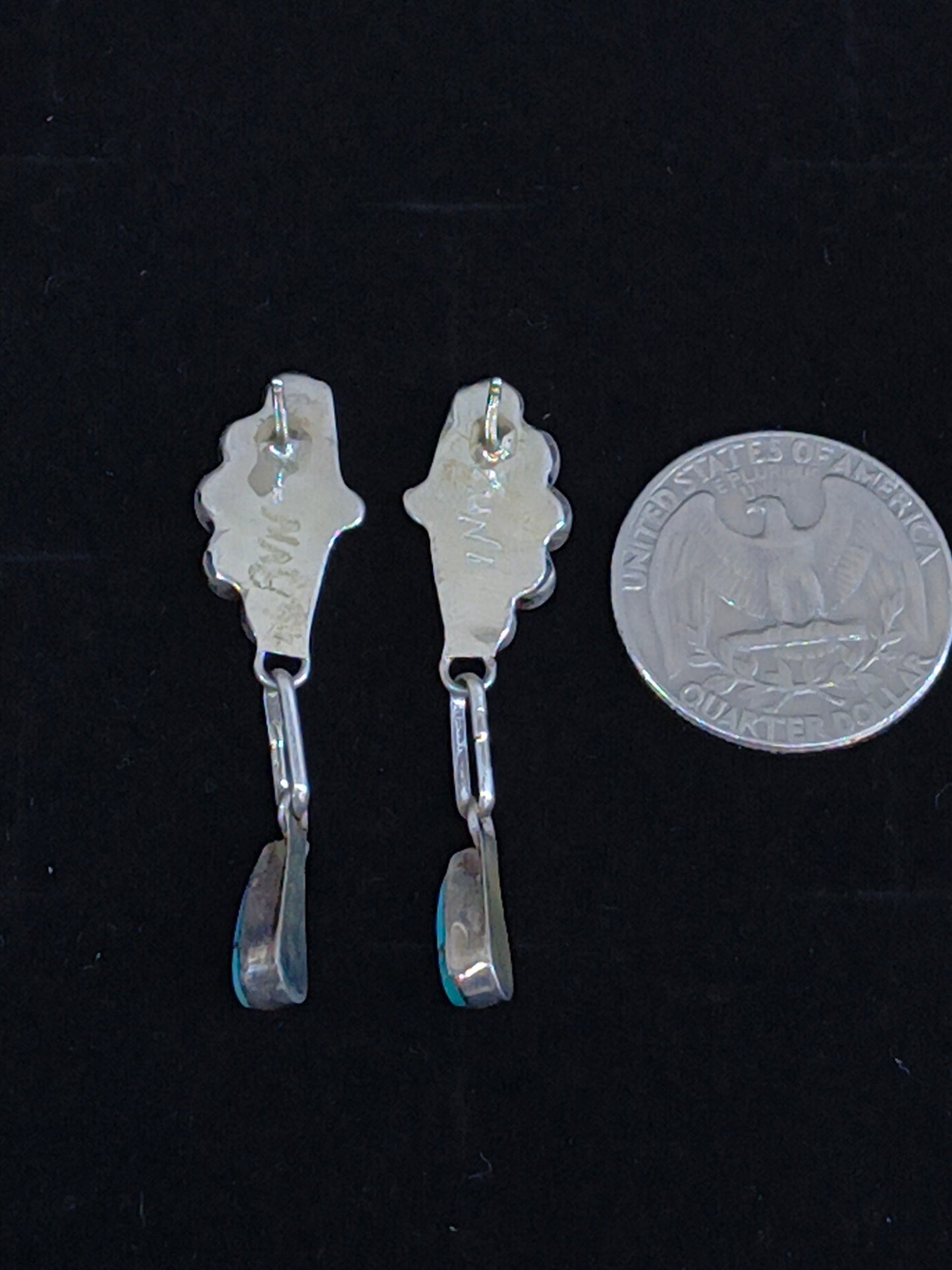 Turquoise Inlay Post Dangles by Velda Nastacio, Zuni