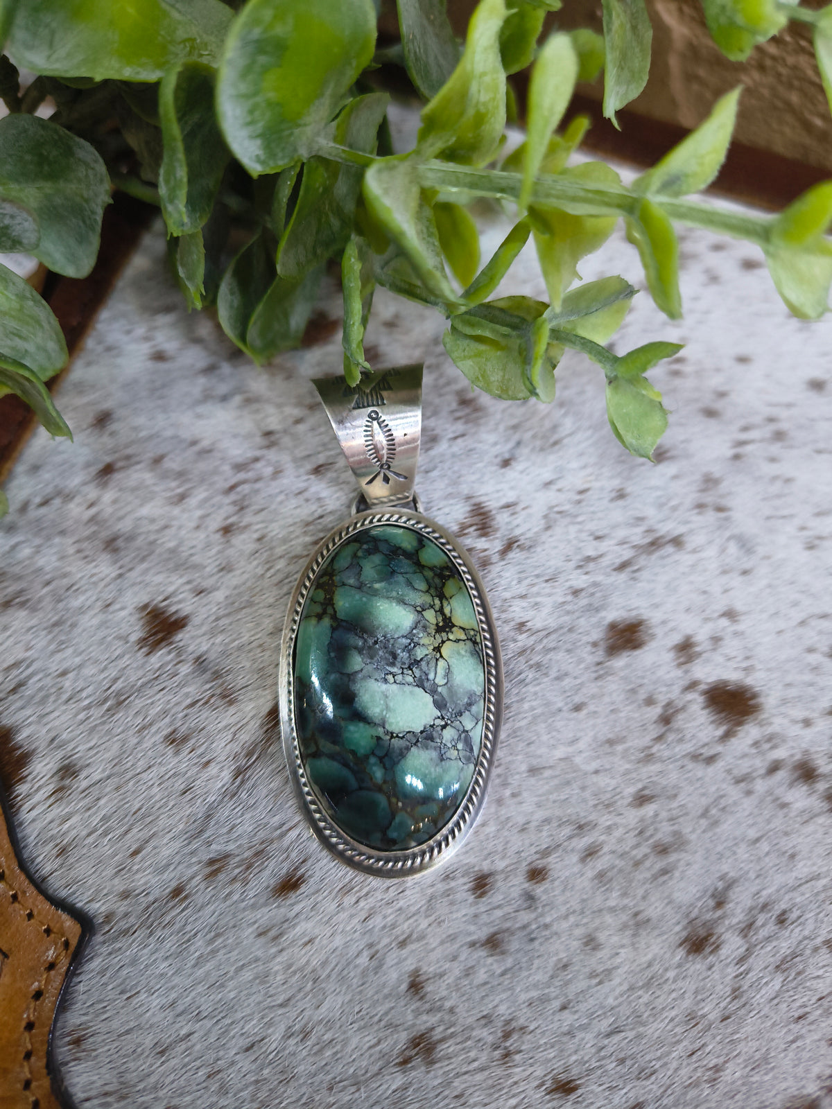11.9mm Bail Emerald Rose Turquoise Pendant by J. Piaso, Jr, Navajo