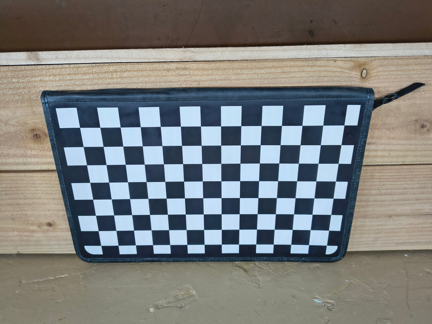 Leather Black and White Checkered Necklace Flat Jewelry Holder