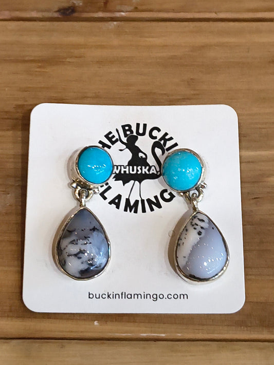 Dendritic Opal and Sleeping Beauty post dangle earrings