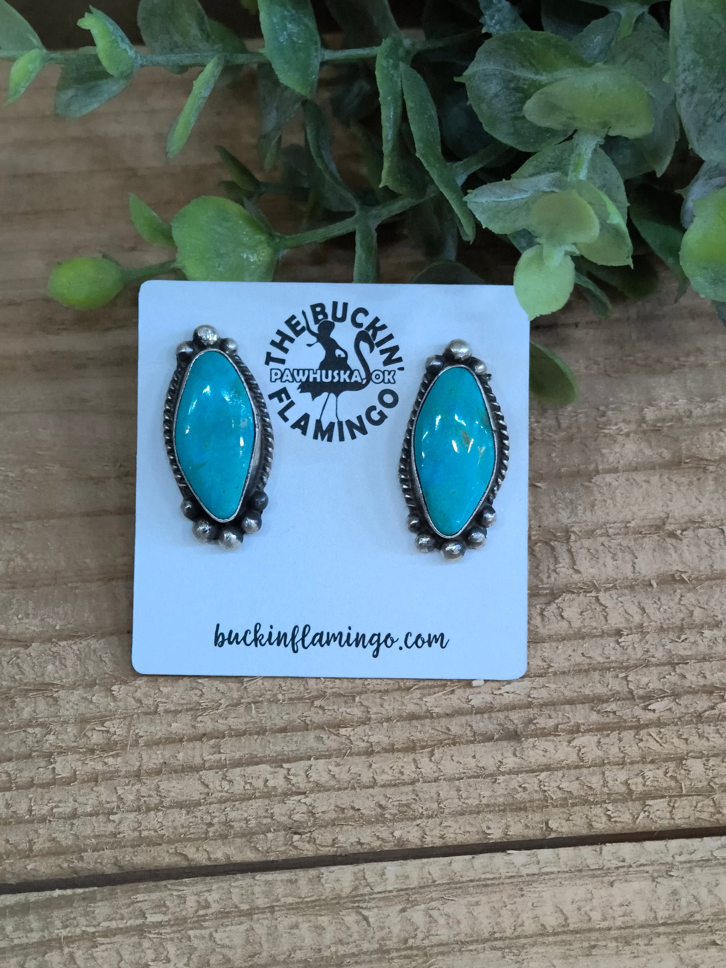 Kingman Turquoise Top Post Earrings by Elouise Kee, Navajo