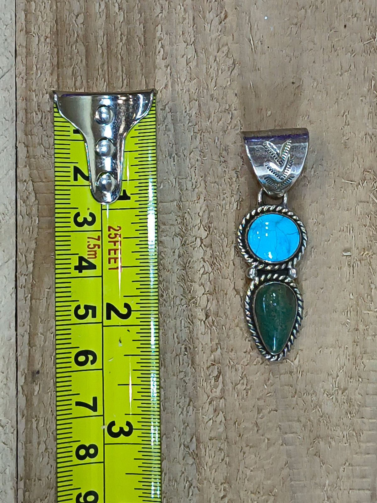 2 Stone Kingman Turquoise and Emerald Valley Turquoise Pendant 10mm Bail