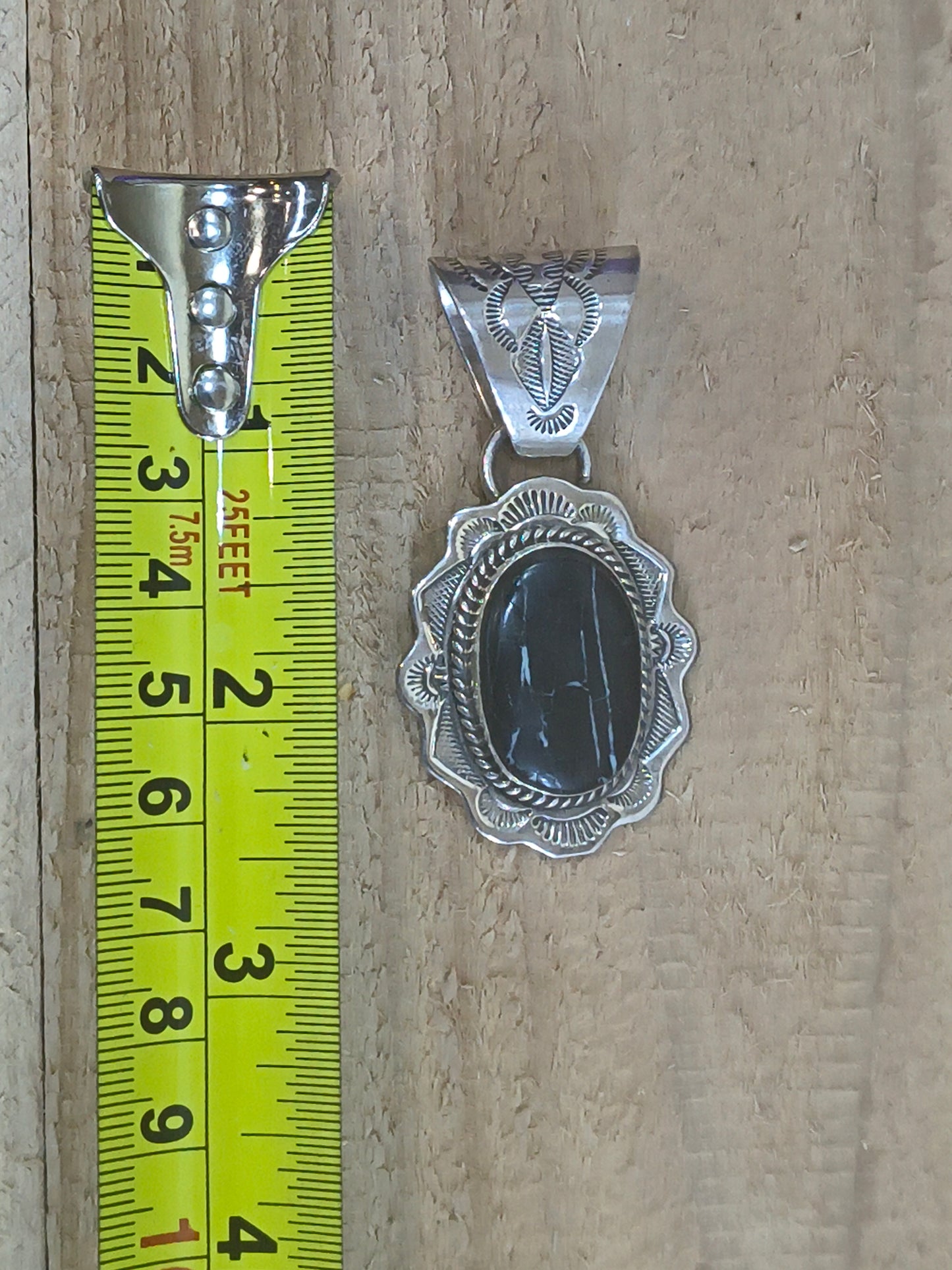 Black Buffalo Round Pendant 10.5 mm Bail by John Nelson, Navajo