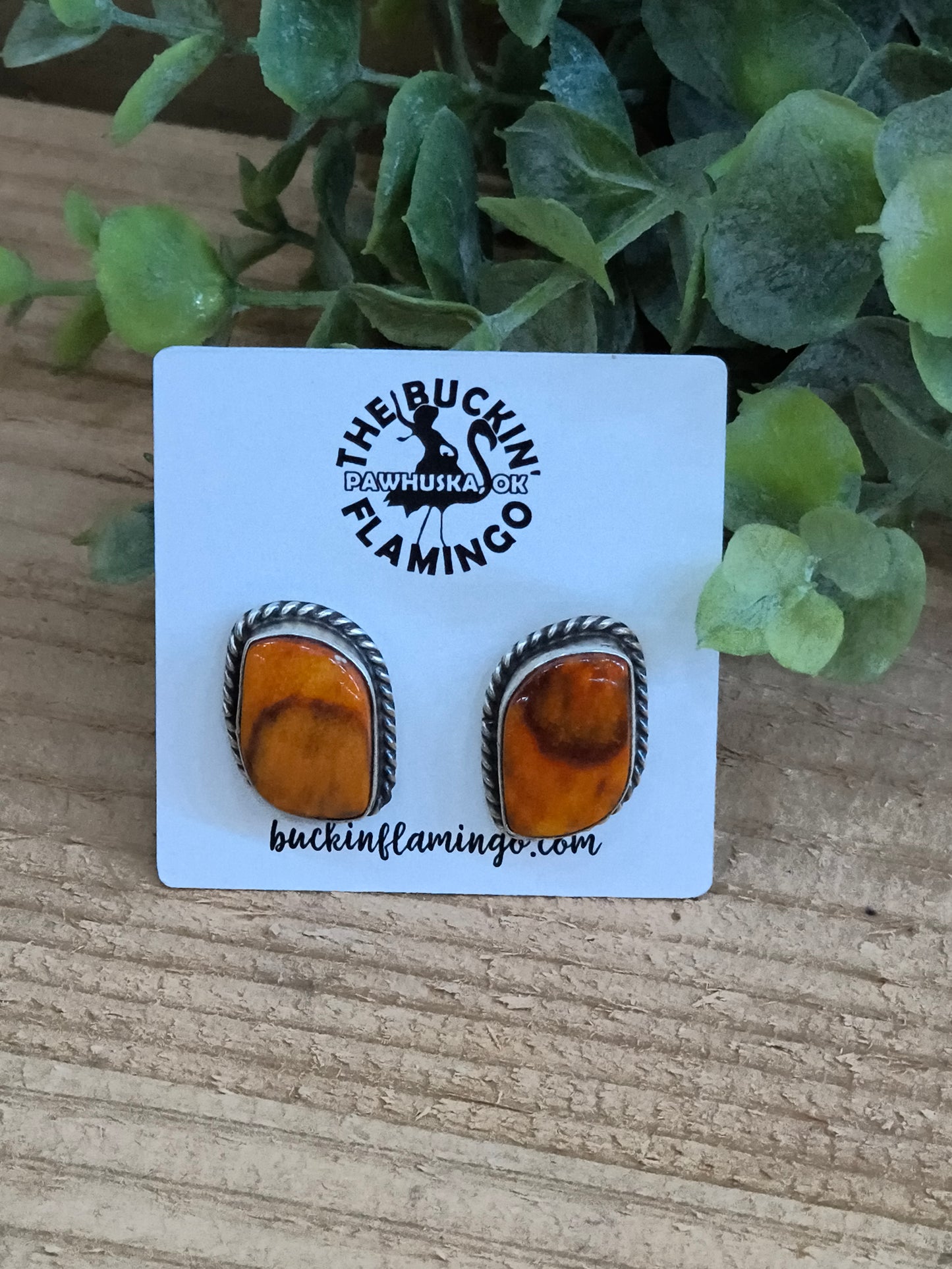 Spiny Oyster Shell Post Earrings by Chassity Belone, Navajo