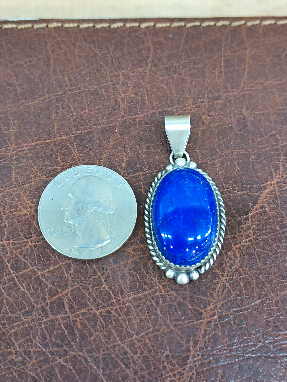 Lapis Oval Pendant with a 5mm Bail by Freda Martinez, Navajo