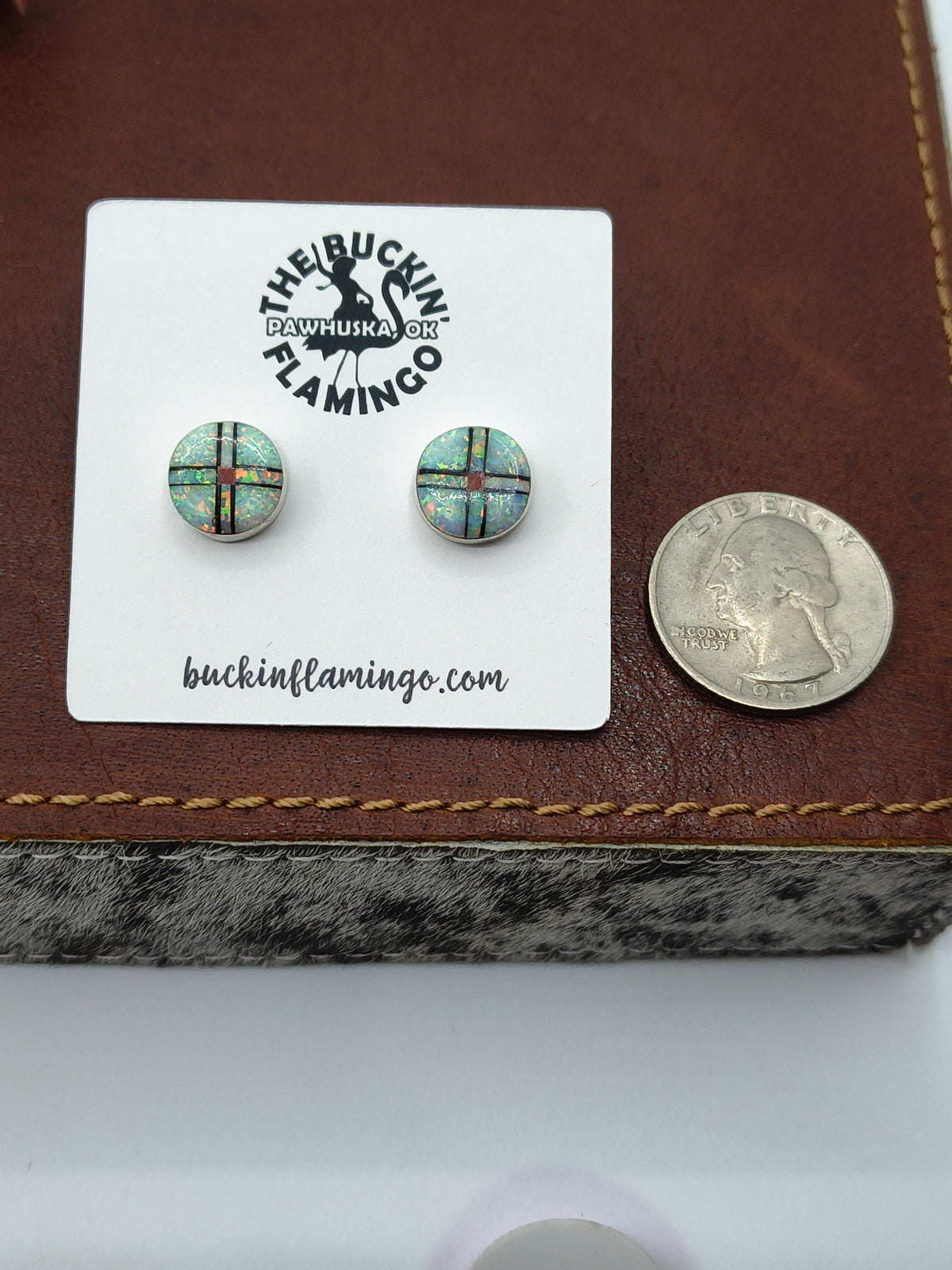 White Round Opal Post Earrings by Carey Luarkie, Zuni