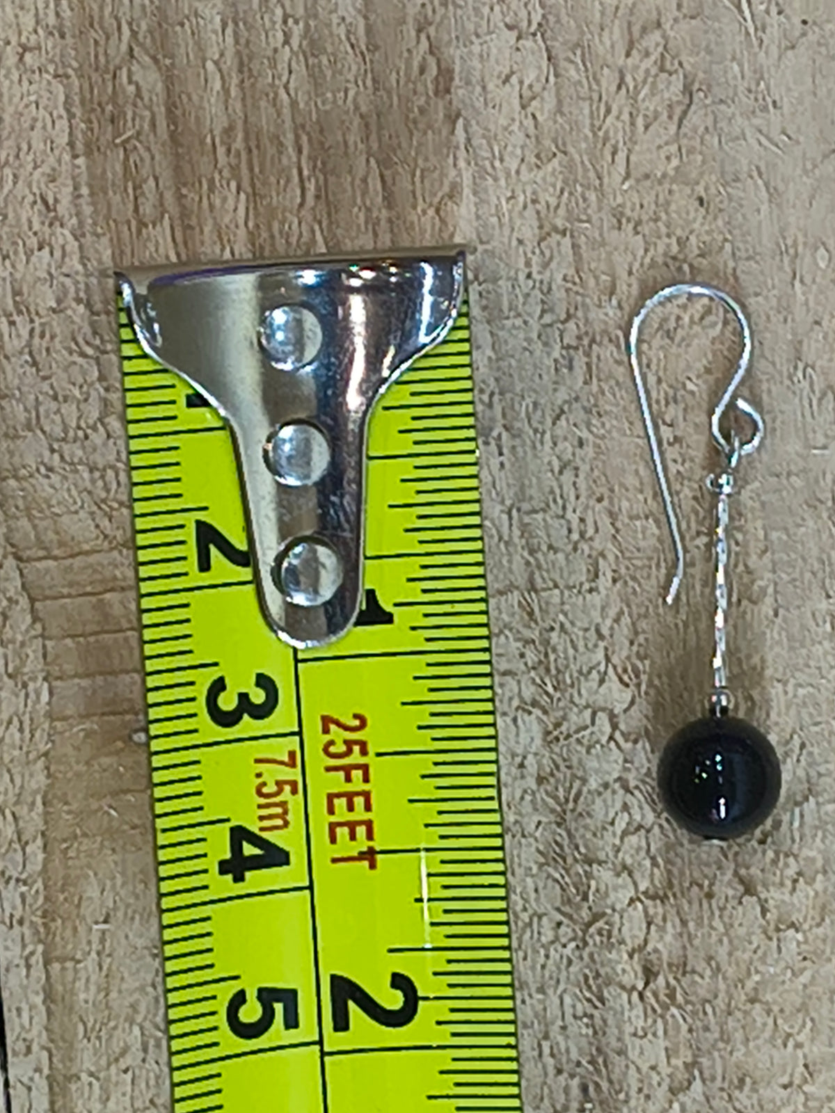 Black Onyx Round Bead Long Dangle Earrings