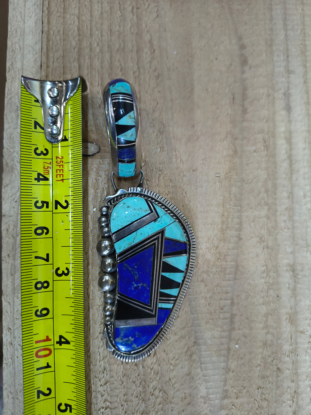 Vintage “RJJ” Lapis and Jet Turquoise Pendant 20mm bail