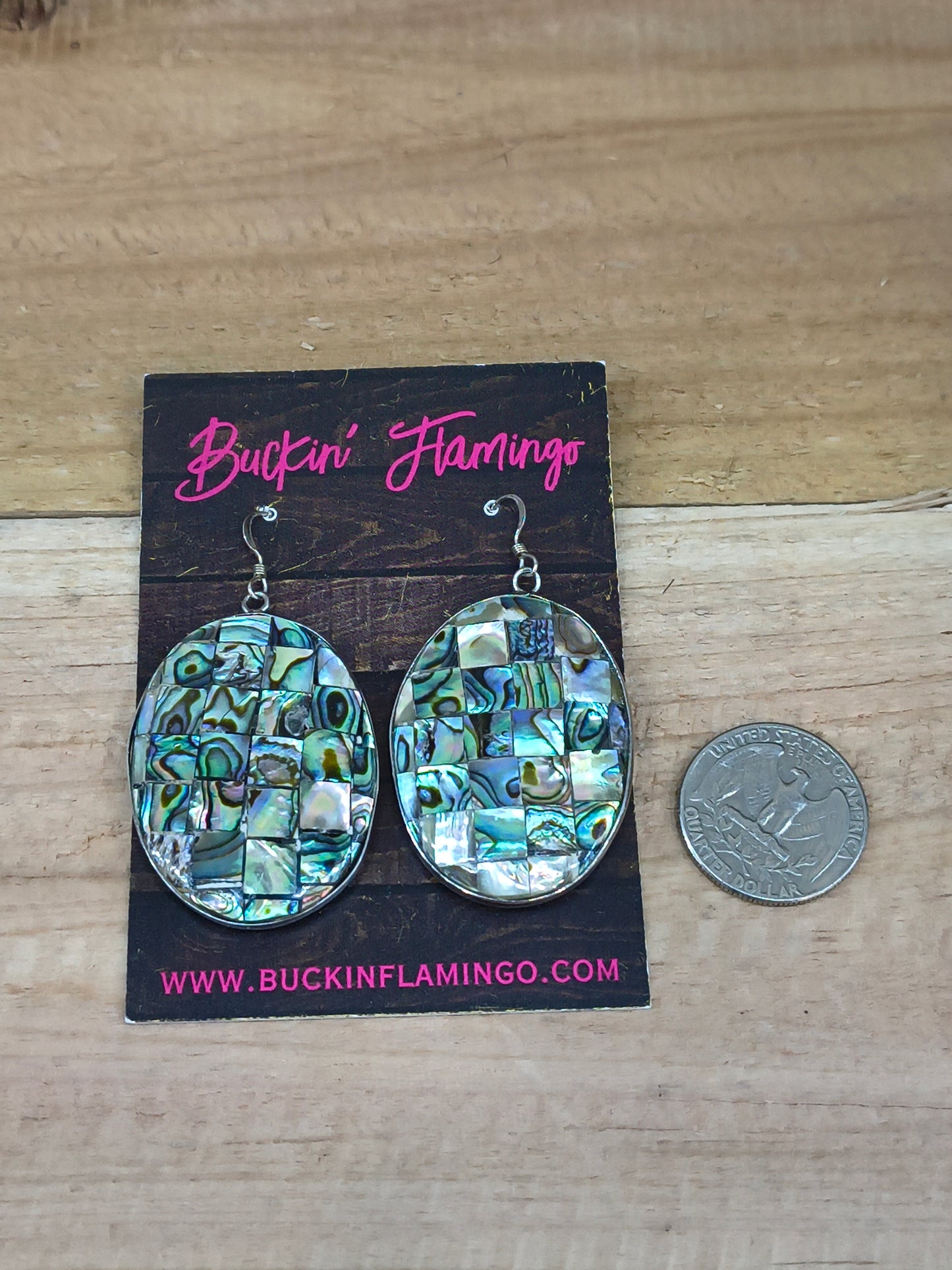 Abalone Inlay Double Sided Oval Hook Earrings