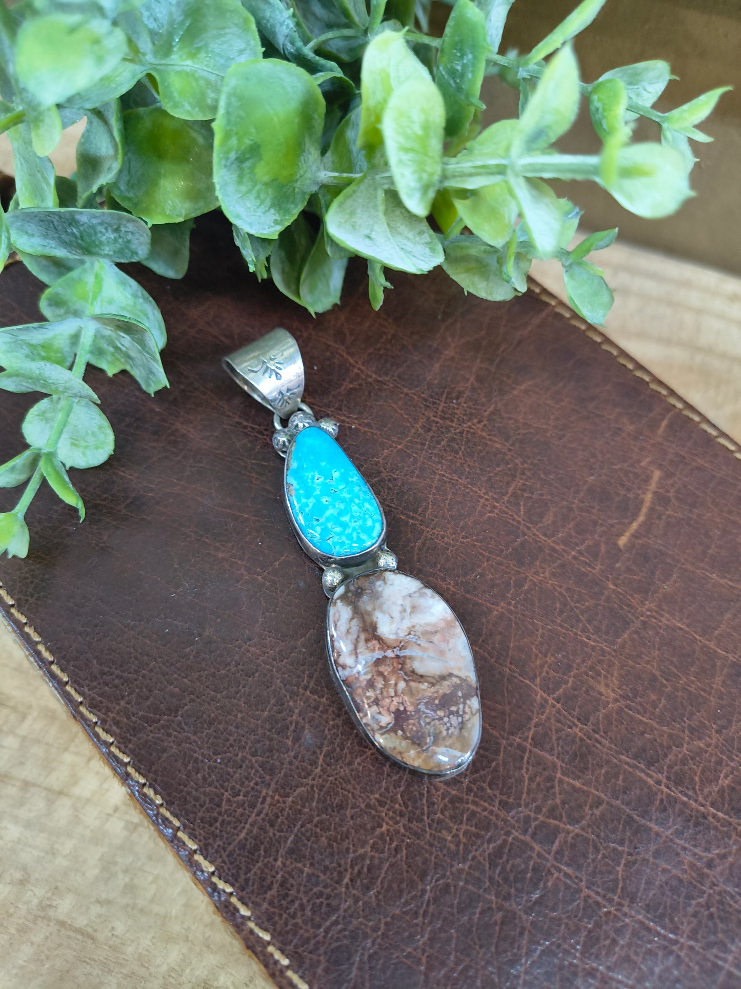 Turquoise and Wild Horse Pendant 11mm Bail by Steven Nez, Navajo