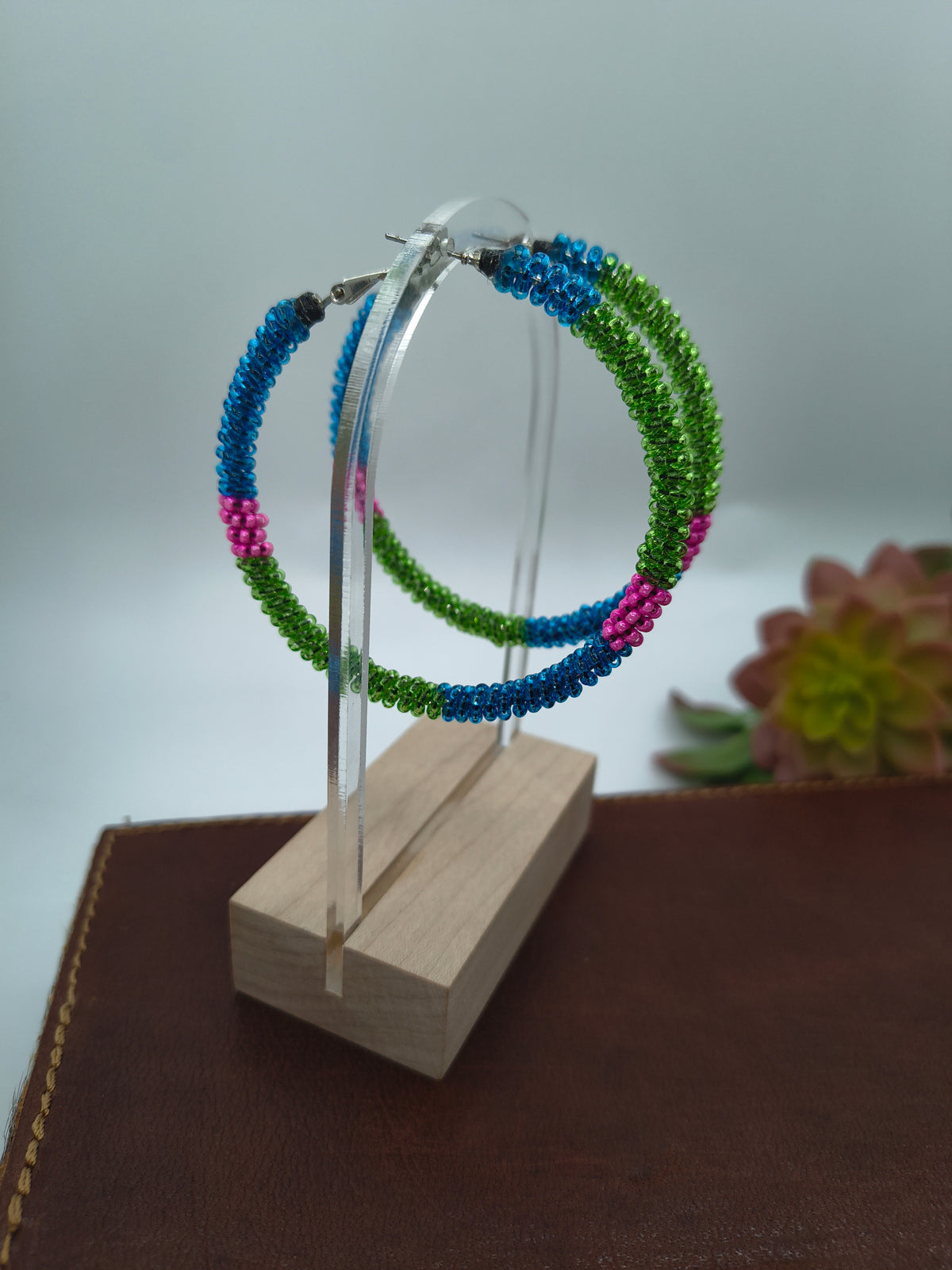 Green/Blue Hoop Earrings by Lillian Steele, Apache