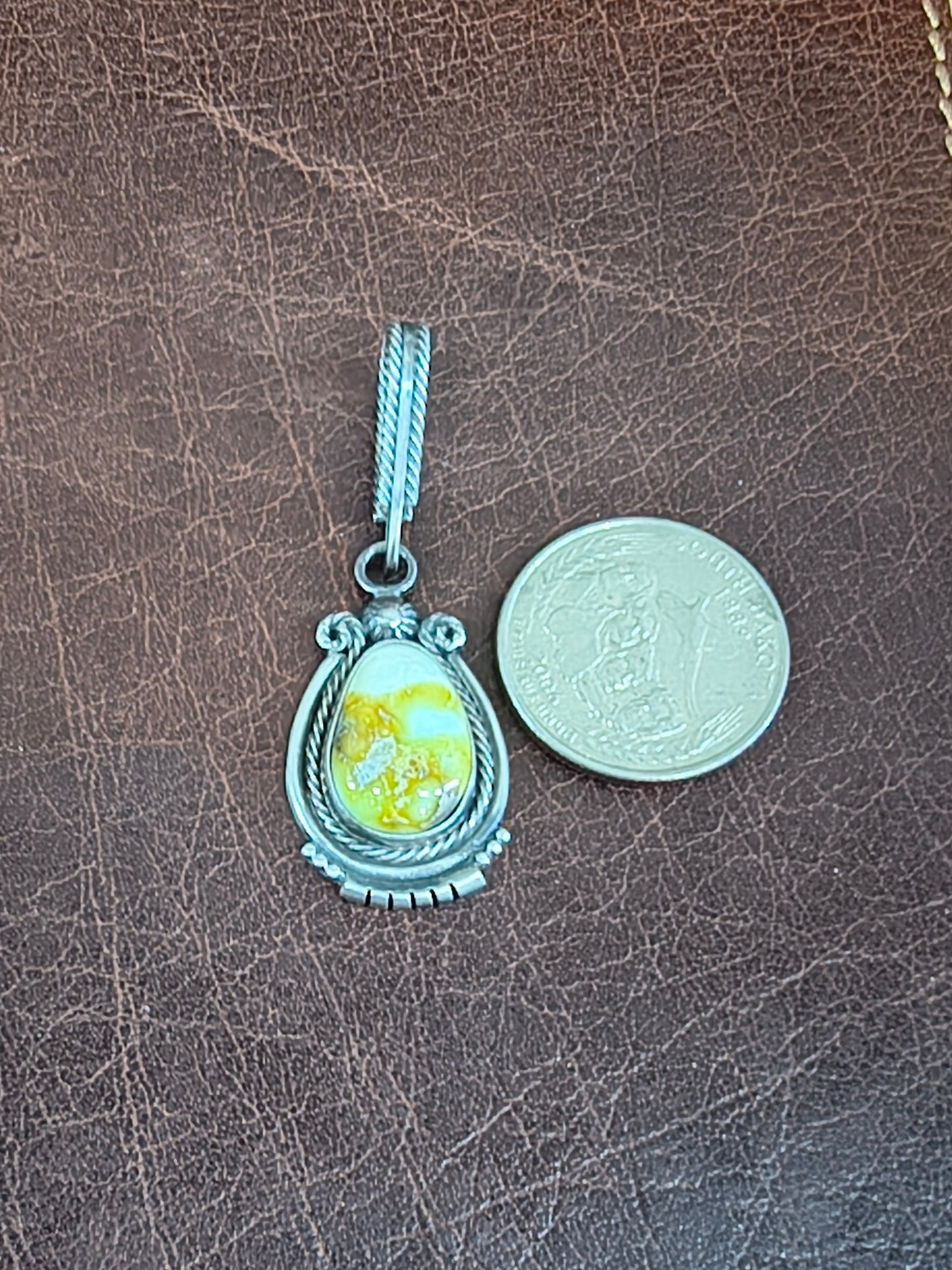Palomino Turquoise Teardrop Pendants with an 8mm Bale by Sam Yellowhair, Navajo