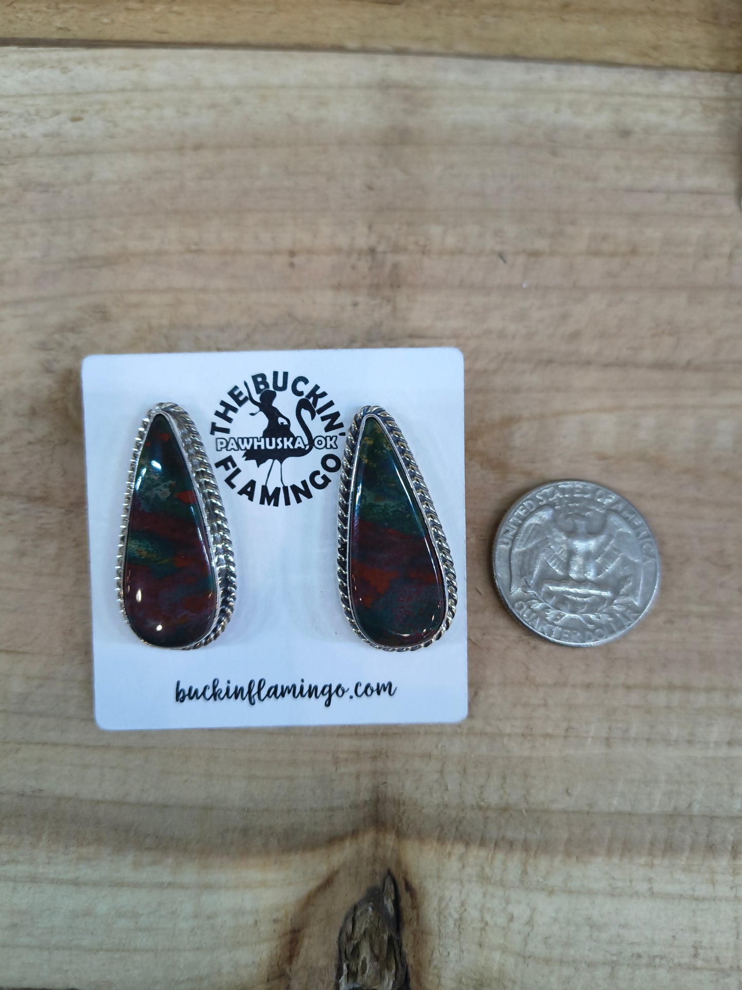 Bloodstone Teardrop Post Earring by Shirley Henry, Navajo