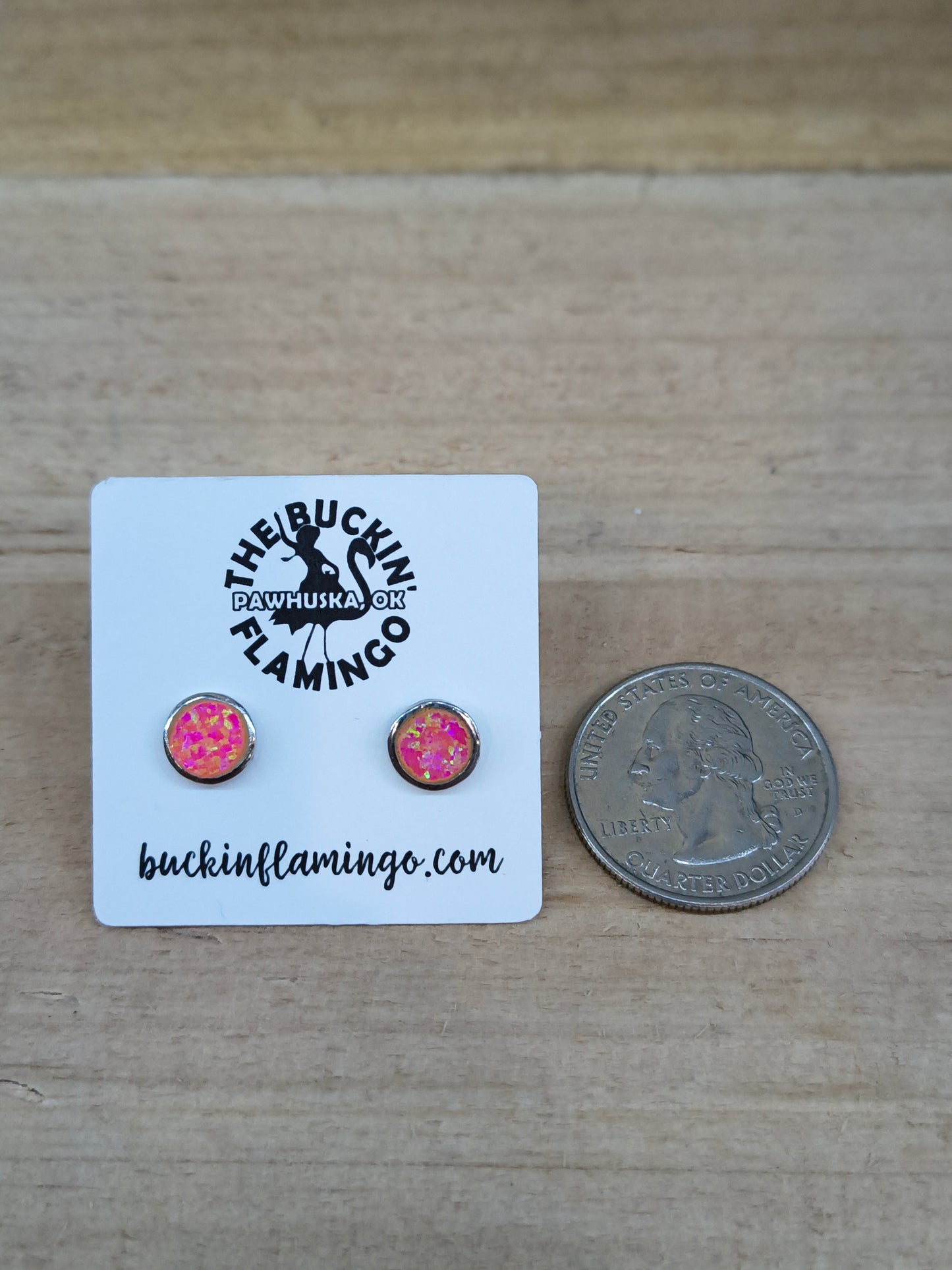 Hot Pink Inlay Opal 7.5 mm Stud Earrings