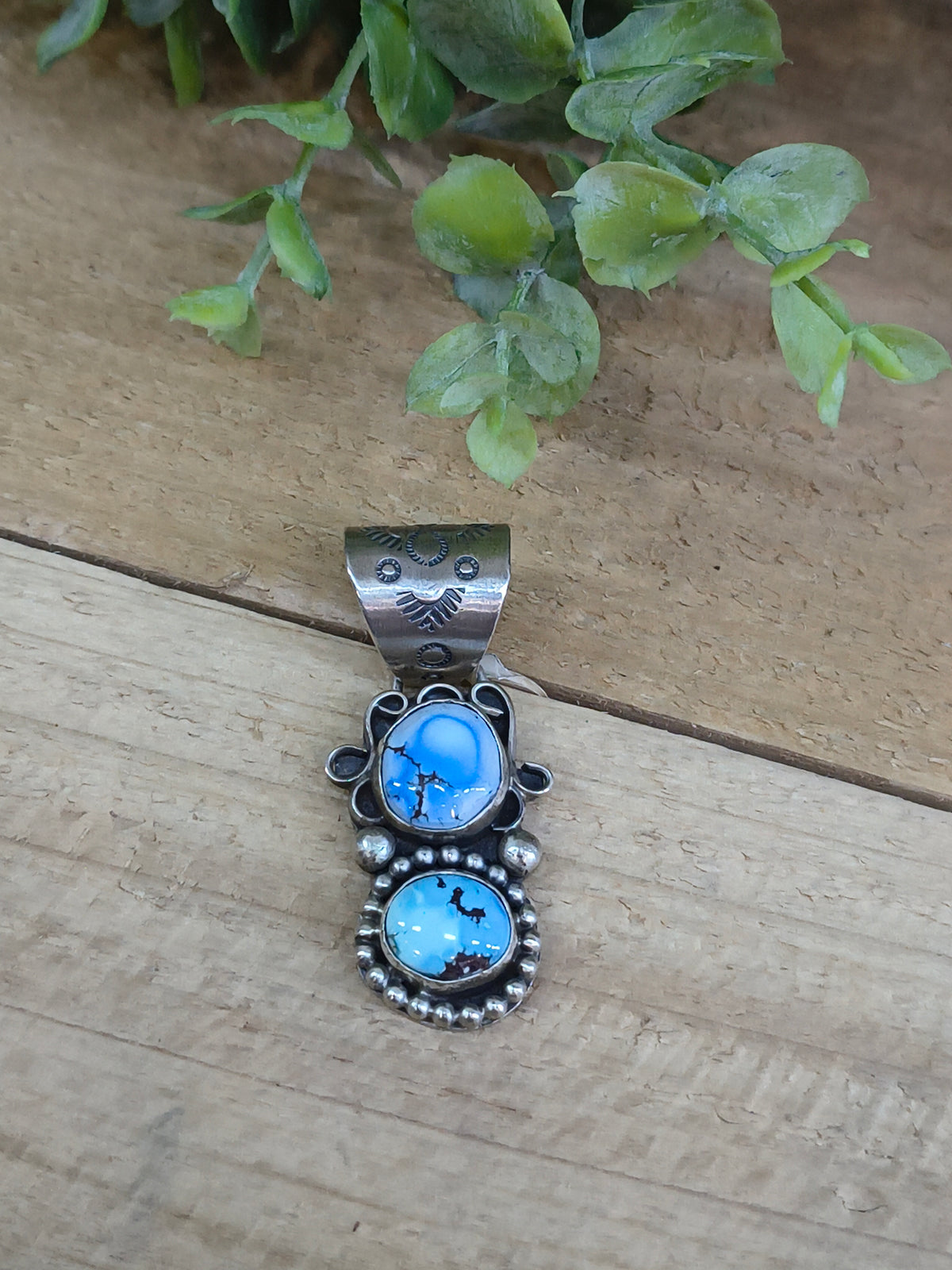 2 Stone Golden Hills Turquoise Pendant 13 mm Bail by Terrel Nez, Sr. Navajo