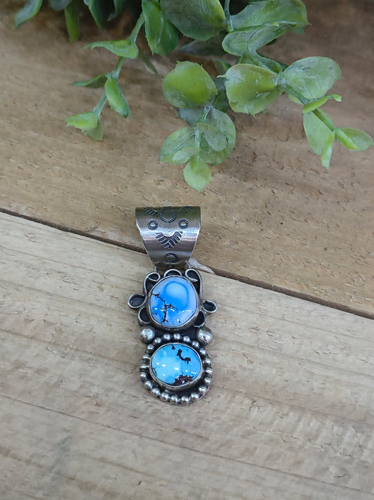 2 Stone Golden Hills Turquoise Pendant 13 mm Bail by Terrel Nez, Sr. Navajo