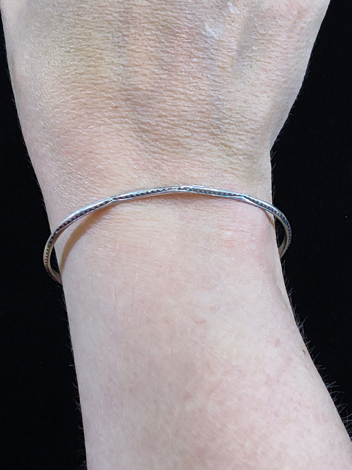 5 3/4"- 6 3/4" Triangle Wire Sterling Silver Stamped Stacker Cuff by Elaine Tahe, Navajo