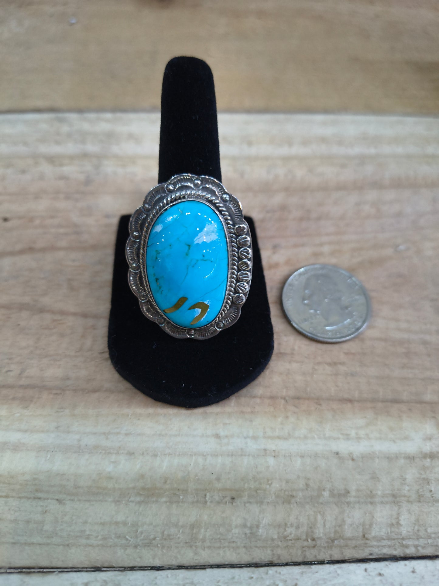 7.5 Kingman Turquoise Ring by Gilbert Platero, Navajo