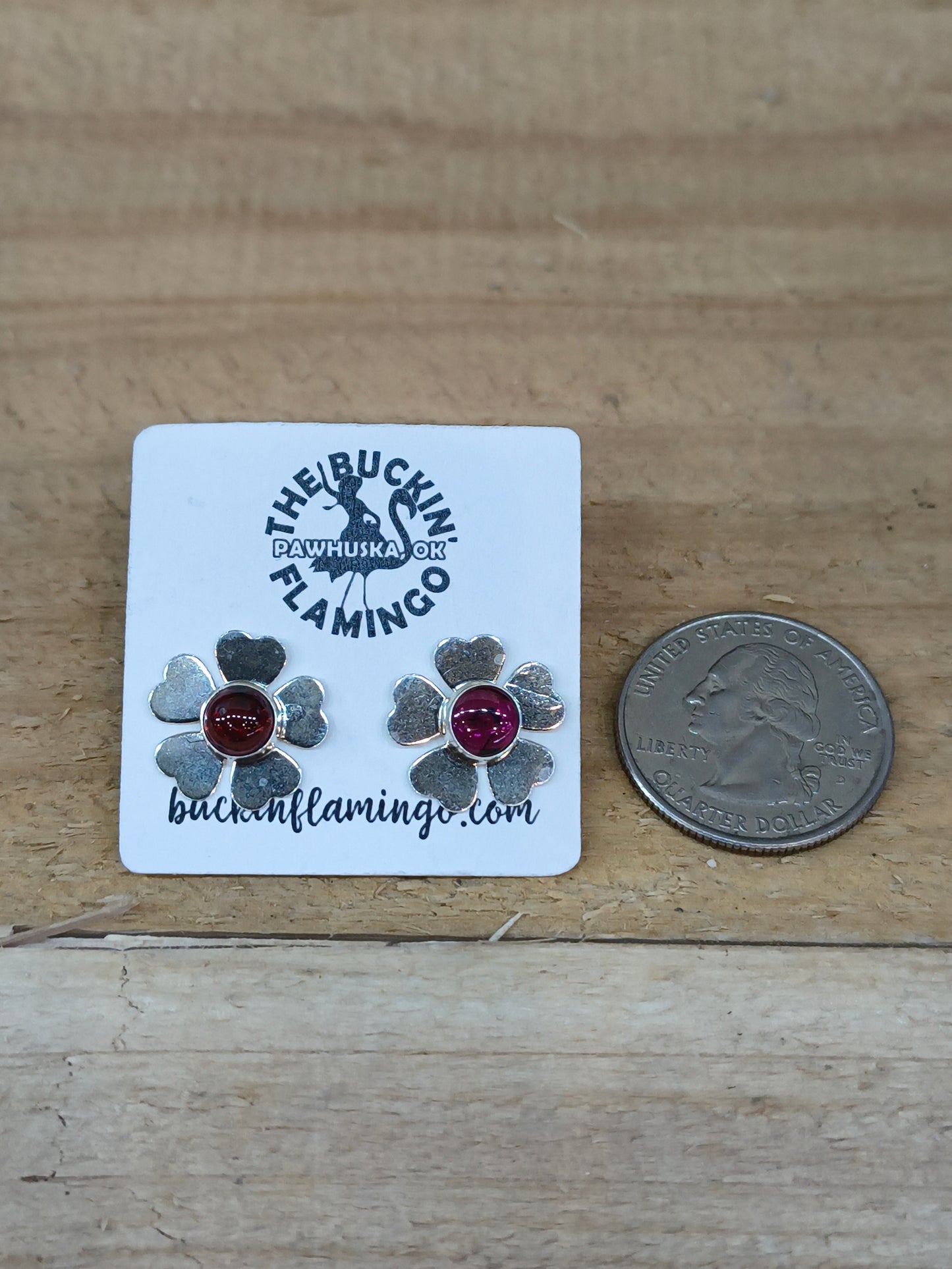 Garnet Flower Post Earrings