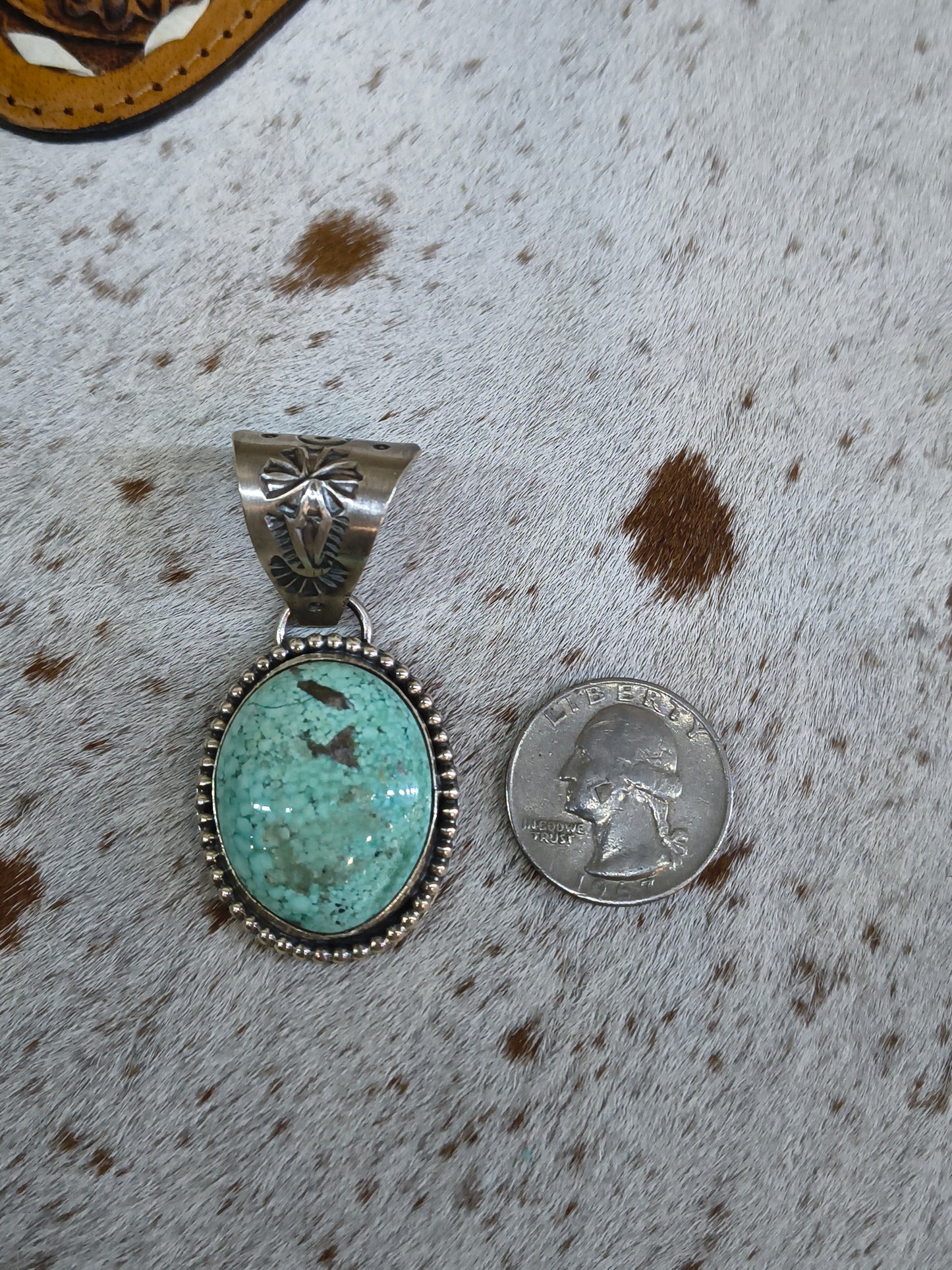 Elisa Turquoise Pendant by T. Nez, Sr., Navajo made (13.5mm bail)