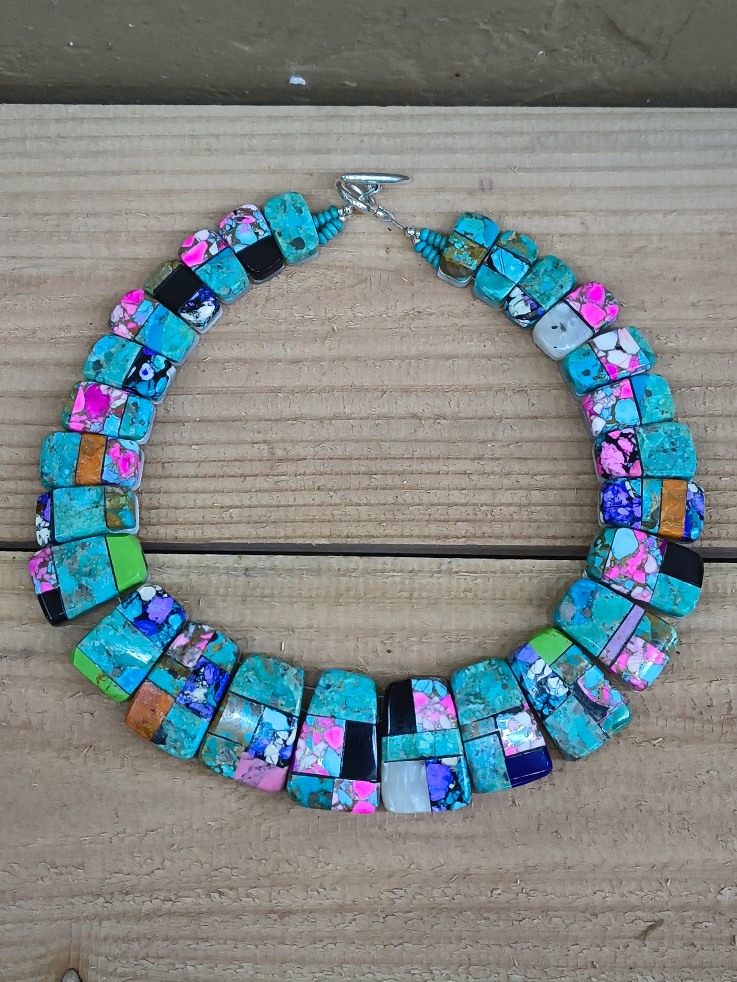 Inlay Cotton Candy, Shell, and other Stones Collar Necklace by Charles Bird