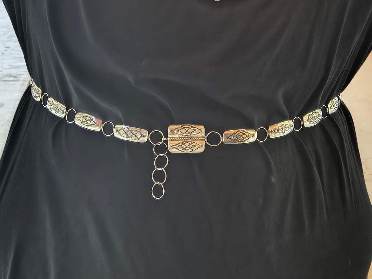 44” Sterling Silver Rectangle Concho Belt by Larry Sandoval, Navajo