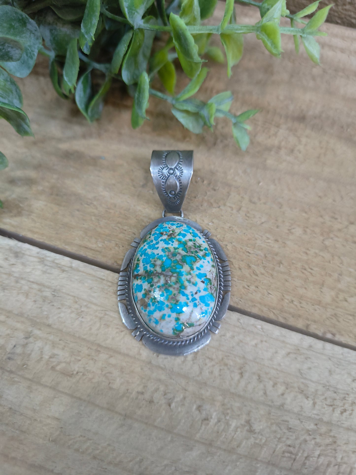 Oval Carico Lake Turquoise Pendant 14mm Bail by John Nelson, Navajo