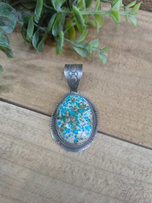 Oval Carico Lake Turquoise Pendant 14mm Bail by John Nelson, Navajo