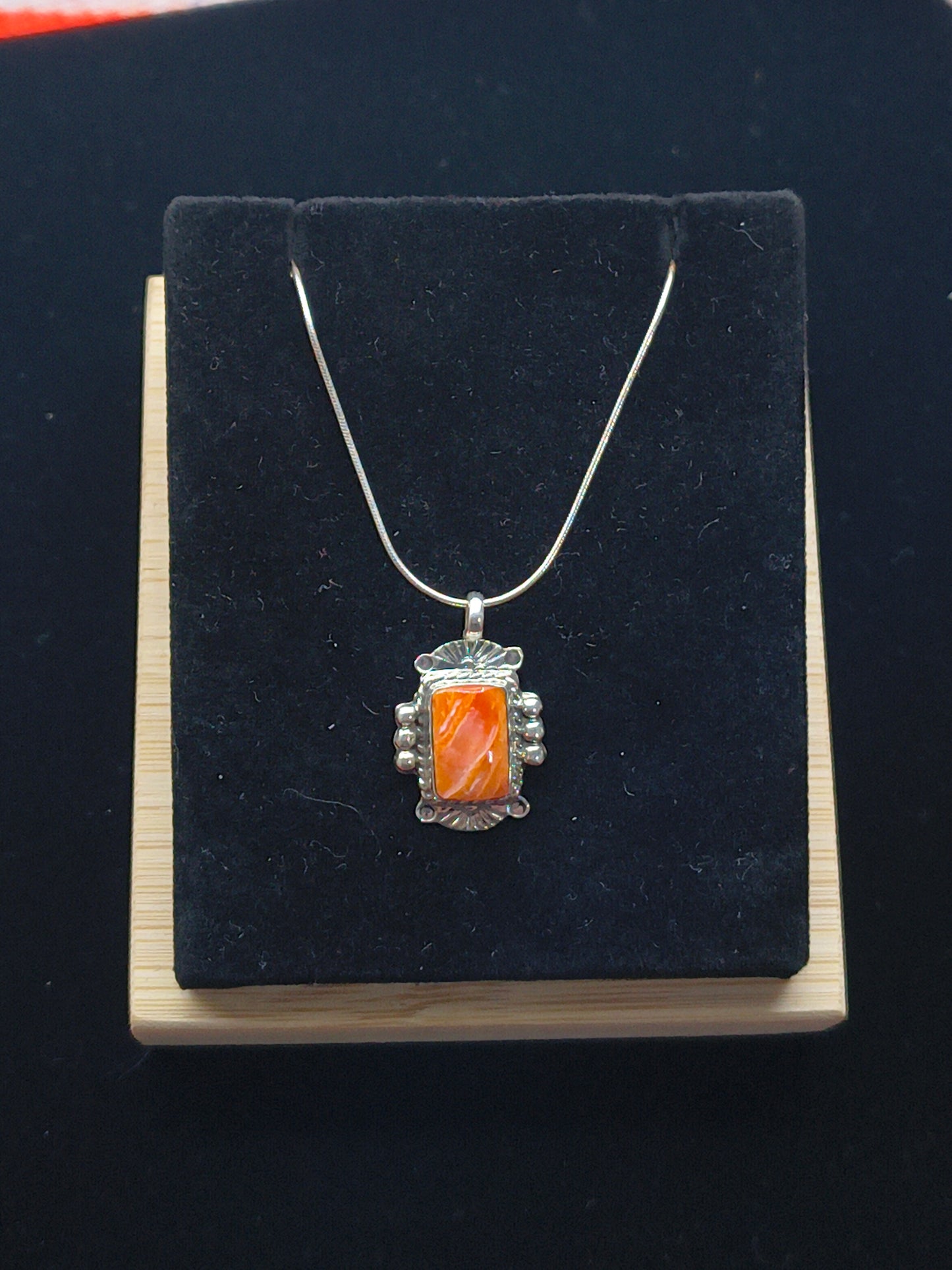 16" Redish-Orange Spiny Oyster Shell Necklace by Charlene Yazzie, Navajo
