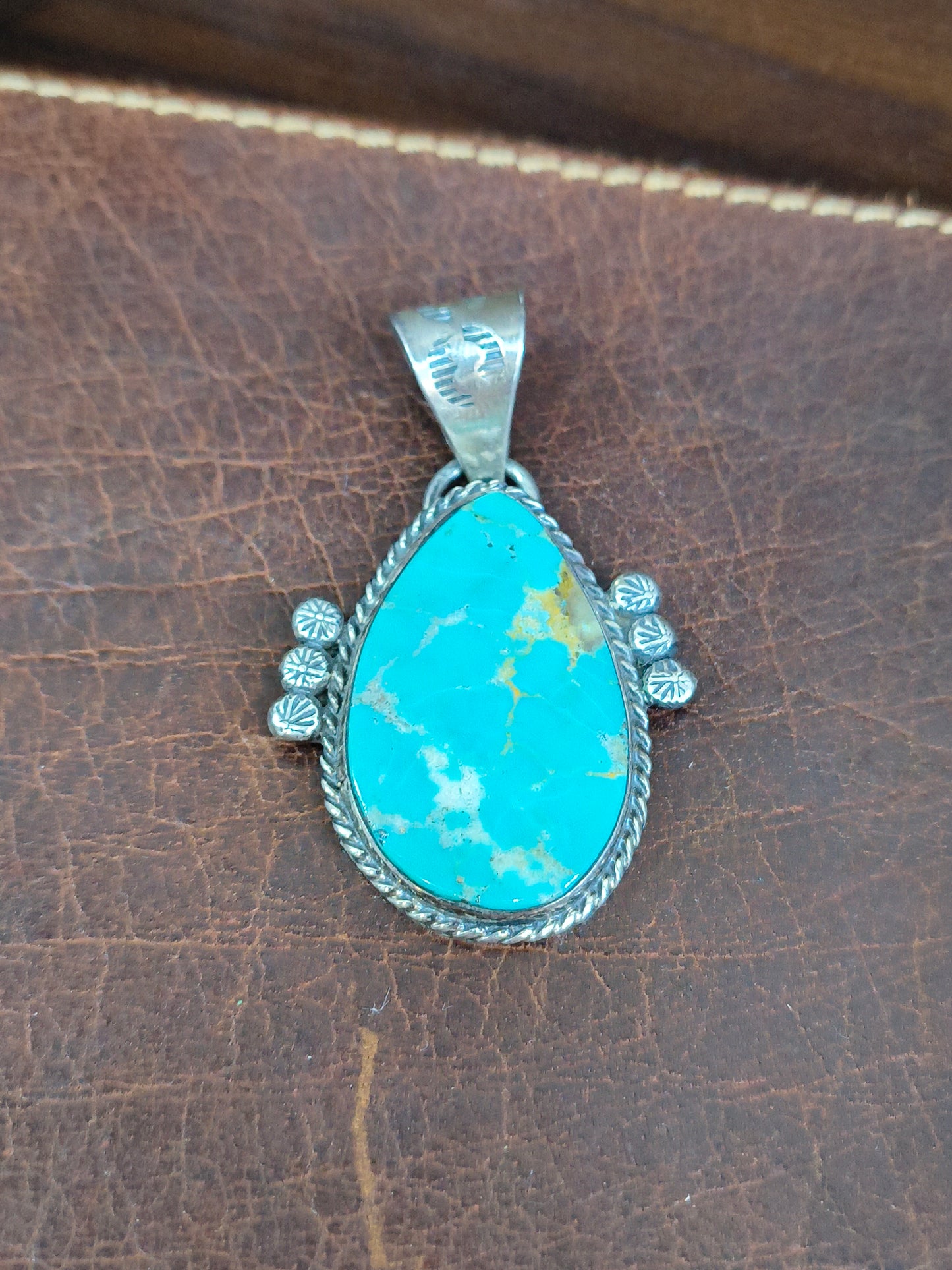 Kingman Teardrop Turquoise Pendant 9mm Bail by Gilbert Nez, Navajo