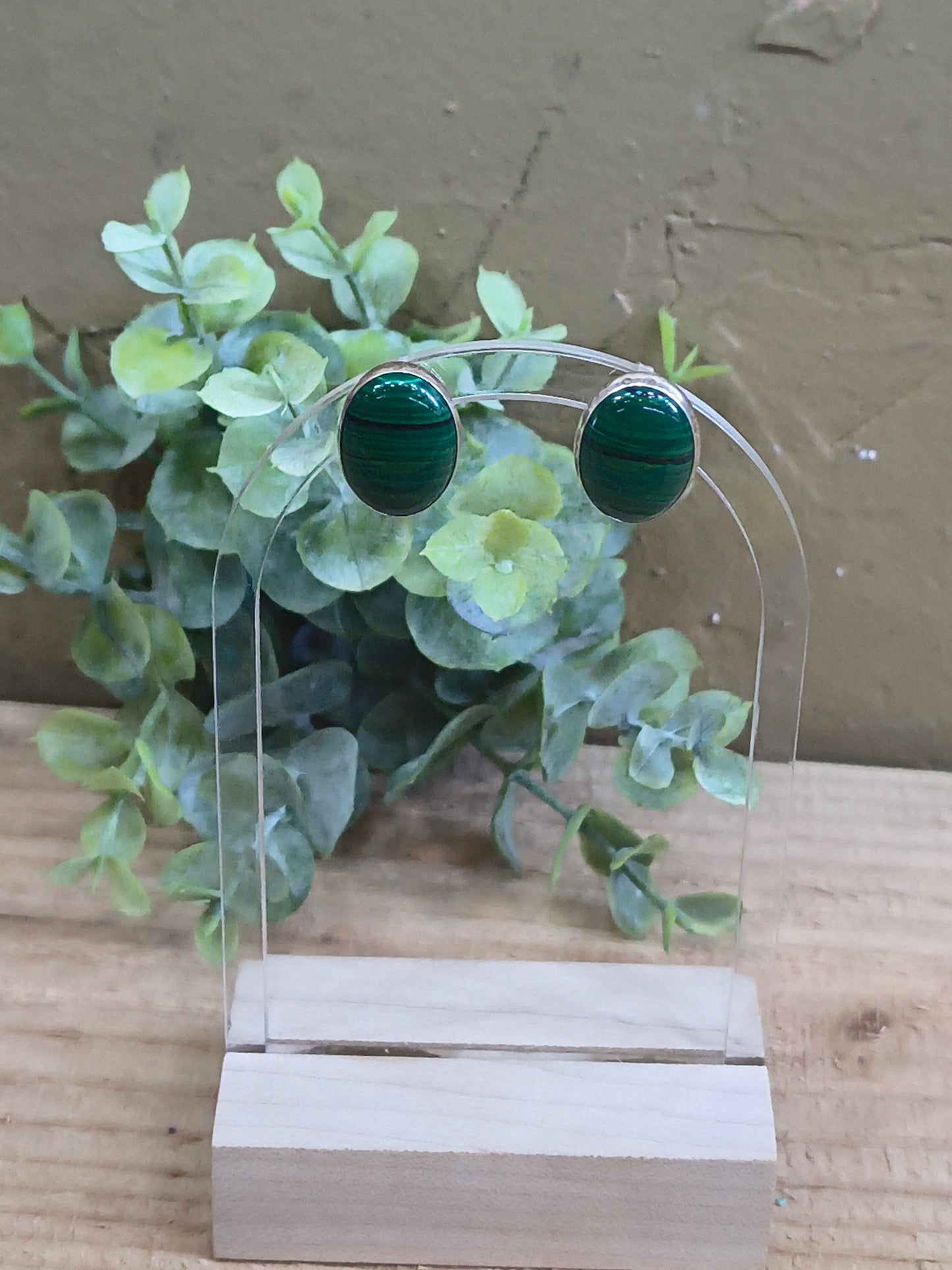 Malachite 15 mm Oval Post Earrings