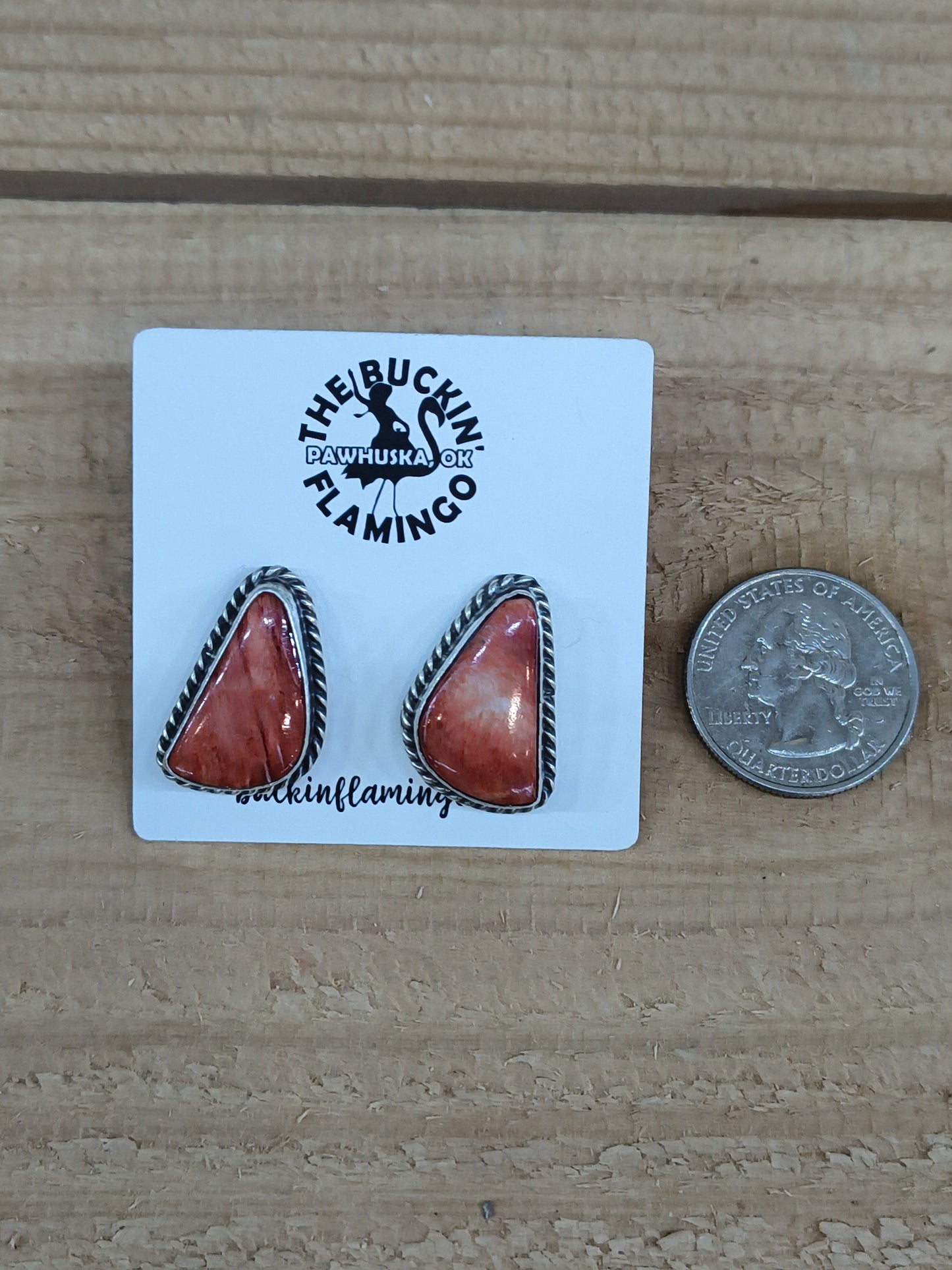 Spiny Oyster Shell Post Earrings by Chassity Belone, Navajo