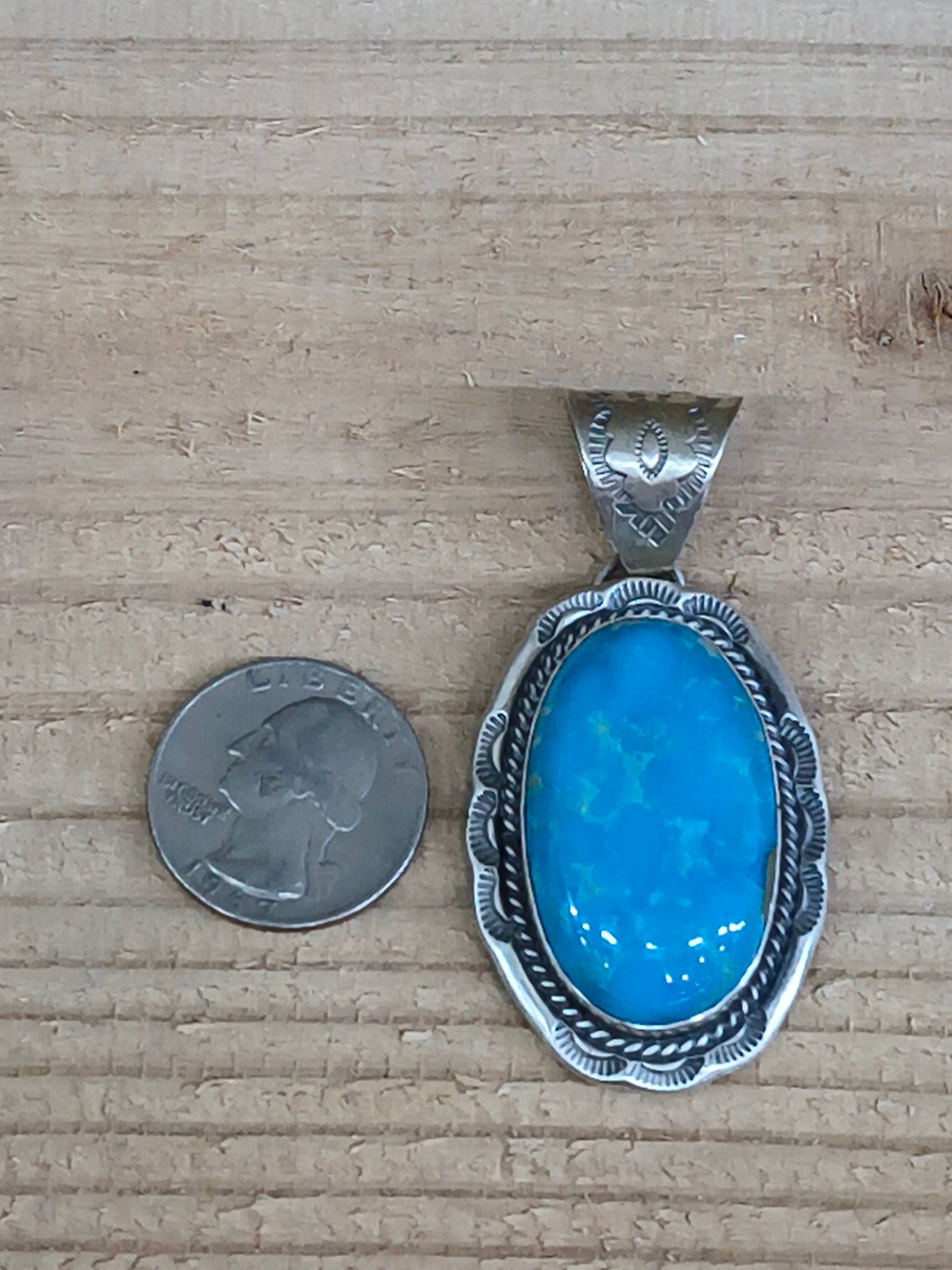 Turquoise Oval Pendant with a 10mm Bale by John Nelson, Navajo