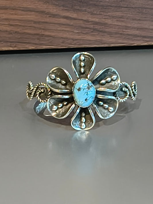 Golden Hills Turquoise with Mercury Dime Flower Cuff by James Begay, Jr., Navajo