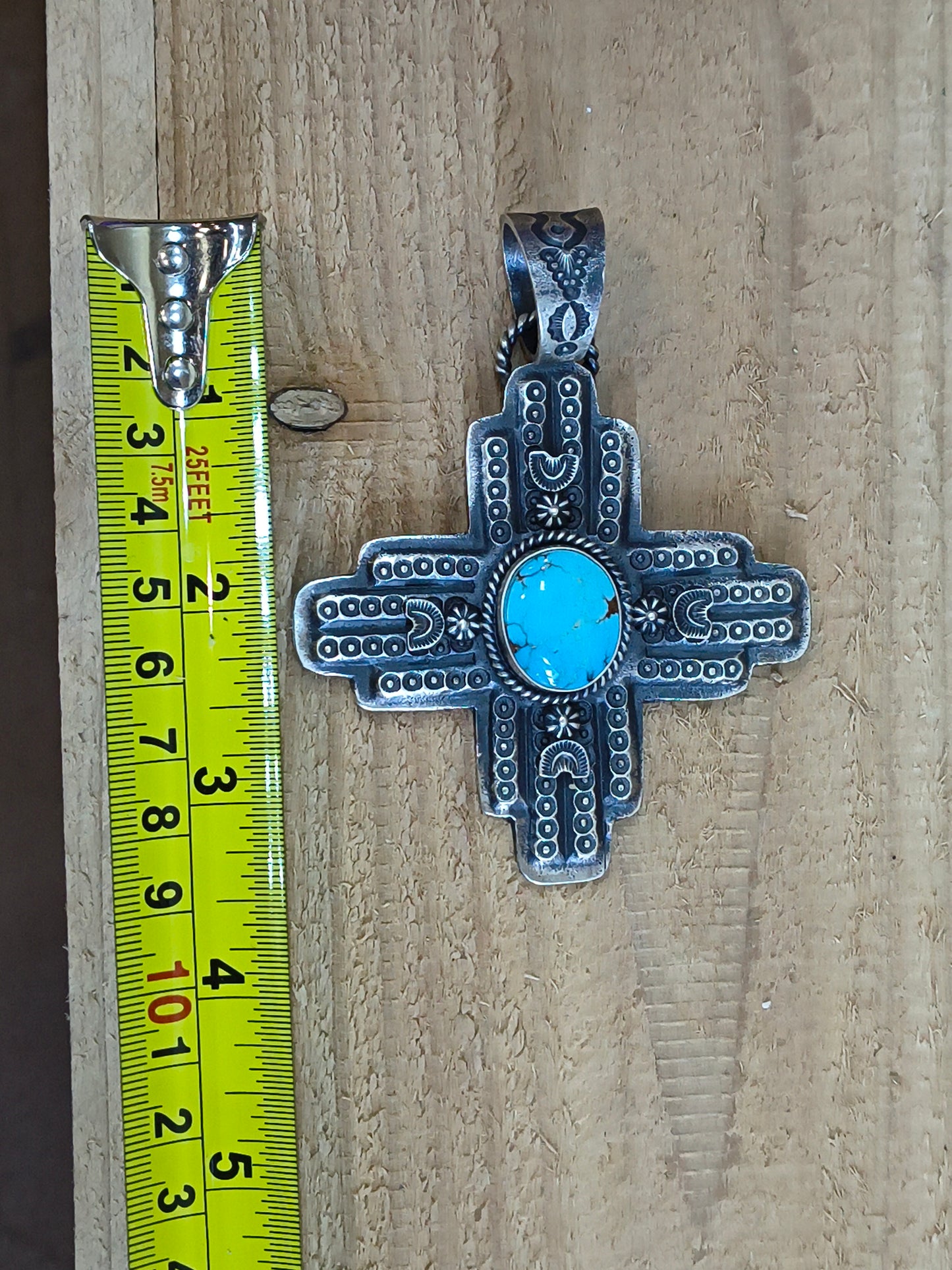 Kingman Turquoise Zia Symbol Pendant with a 17.5mm Bail by Kevin Billah, Navajo