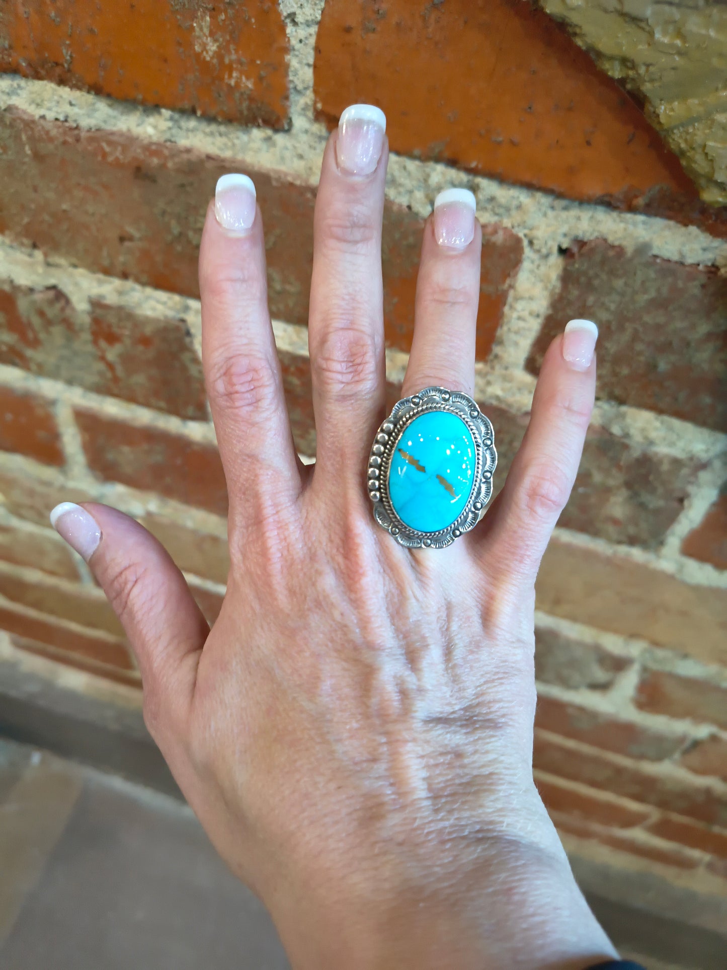 7.5 Kingman Turquoise Ring by Gilbert Platero, Navajo
