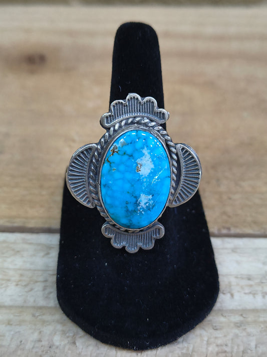 10.0 Kingman Turquoise Ring By Gilbert Nez, Navajo