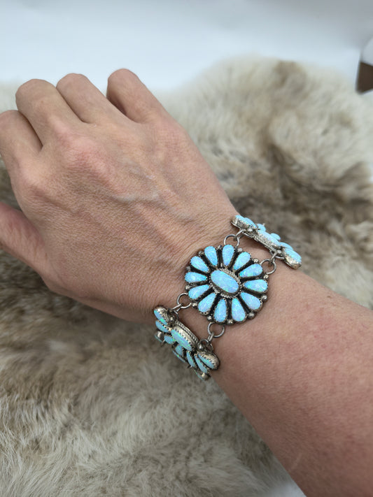 6 1/2"-7 1/4" White Opal Cluster Bracelet by Alicia Wilson, Navajo