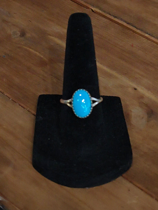 7.0 Blue Turquoise Ring by Letricia Largo, Navajo
