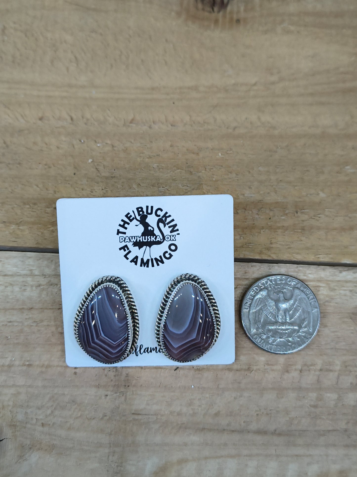 Botswana Agate Teardrop Post Earring by Shirley Henry, Navajo