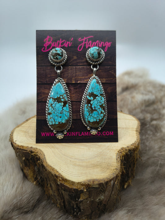 #8 Turquoise Two Stone Earrings by Chassity Belone, Navajo
