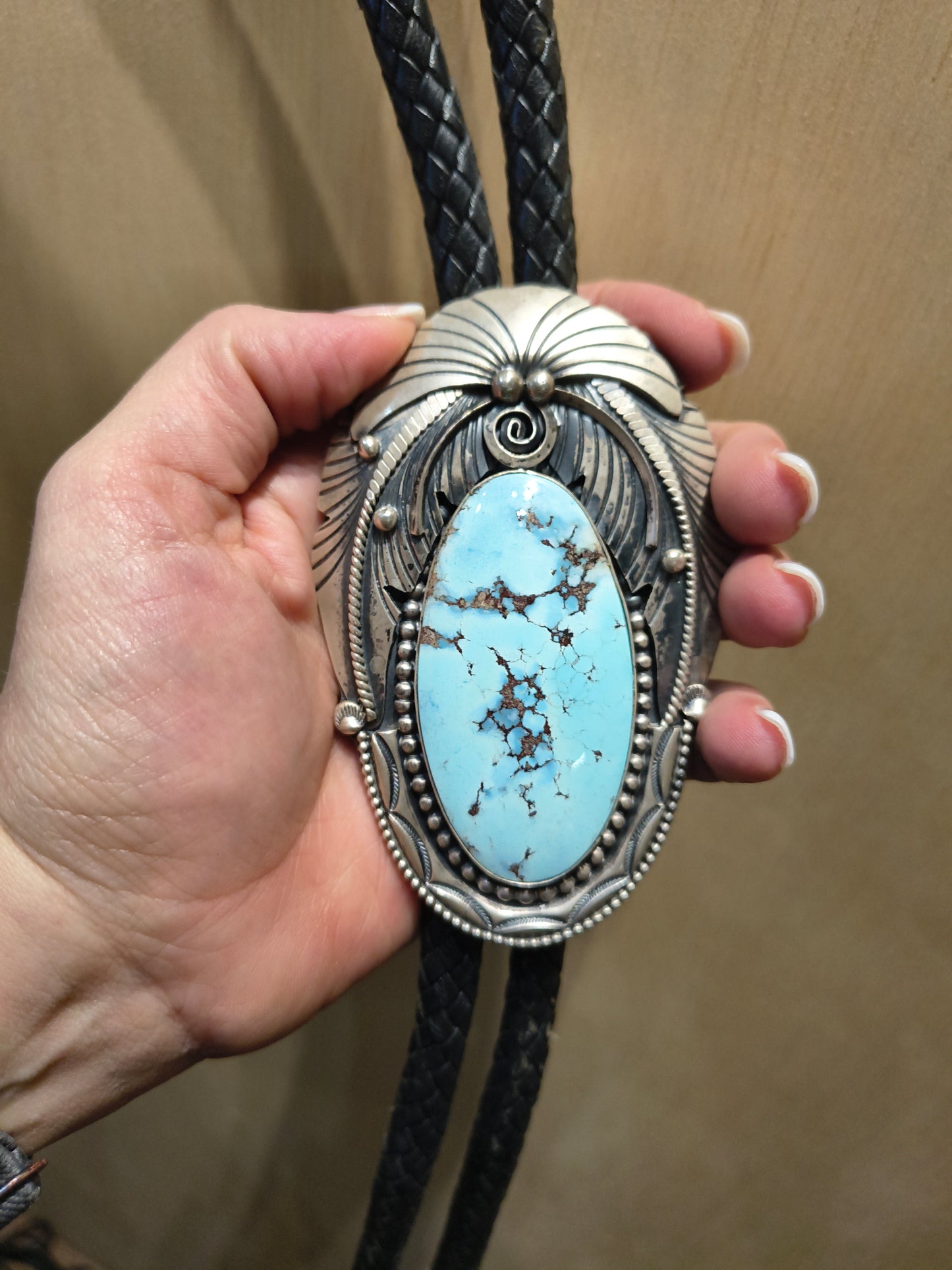 Bolo with Oval Golden Hills Turquoise by Zia, Navajo